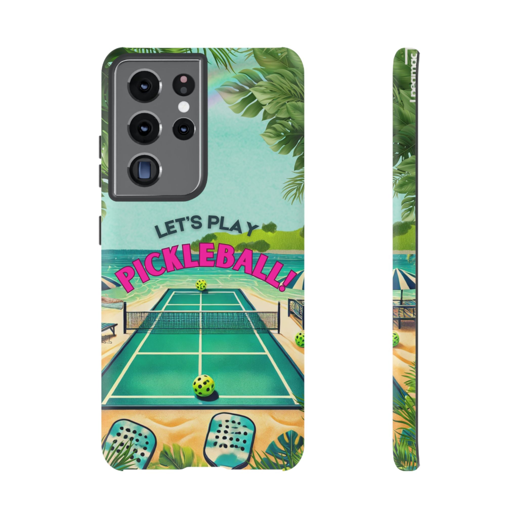Tough Dual Layer Phone Case for Samsung Galaxy S21 Tropical Pickleball Case Supports Wireless Charging, Gift for Players