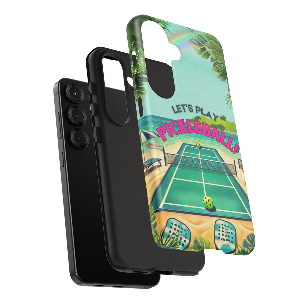 Tough Dual Layer Phone Case for Samsung Galaxy S25 Tropical Pickleball Case Supports Wireless Charging, Gift for Players