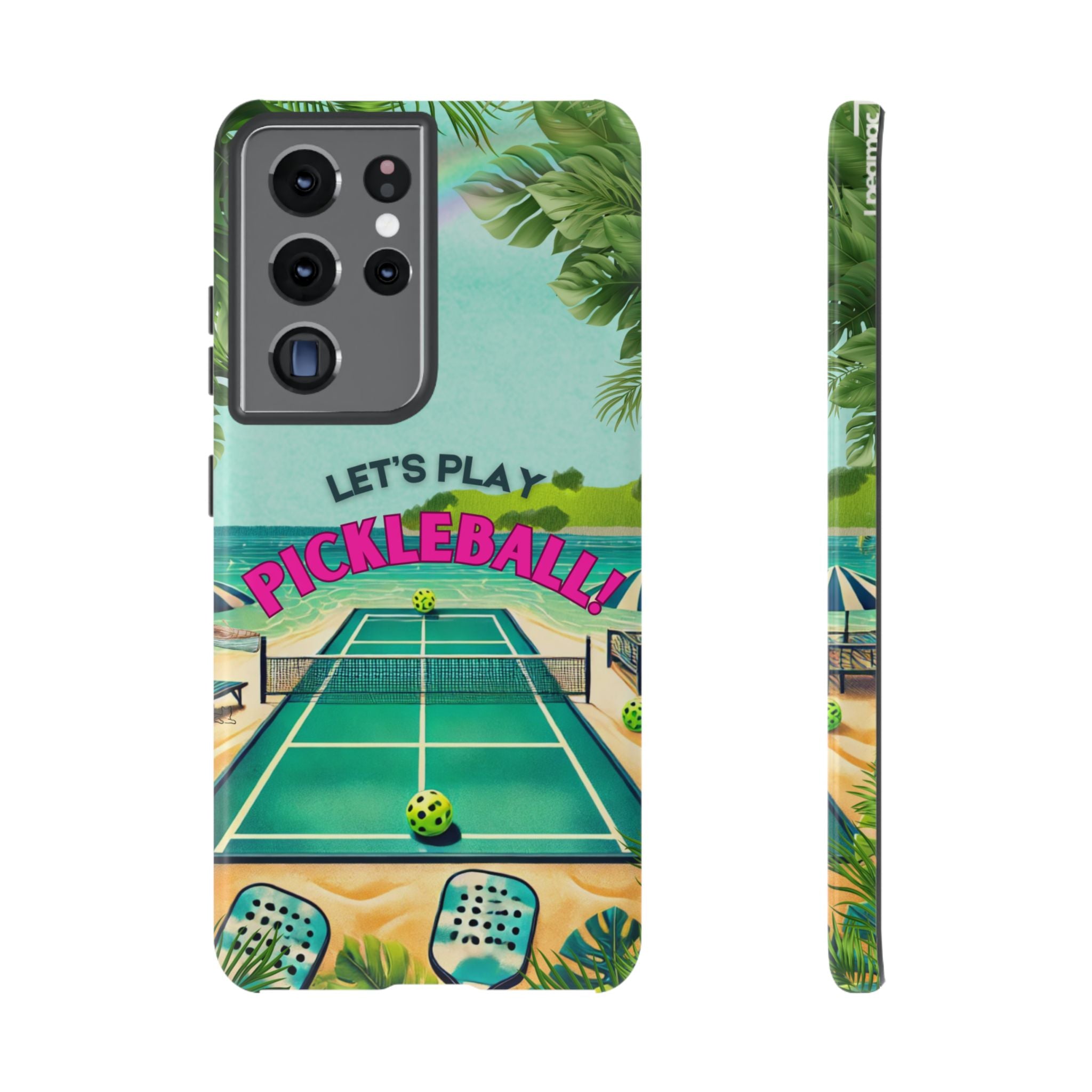 Tough Dual Layer Phone Case for Samsung Galaxy S21 Tropical Pickleball Case Supports Wireless Charging, Gift for Players