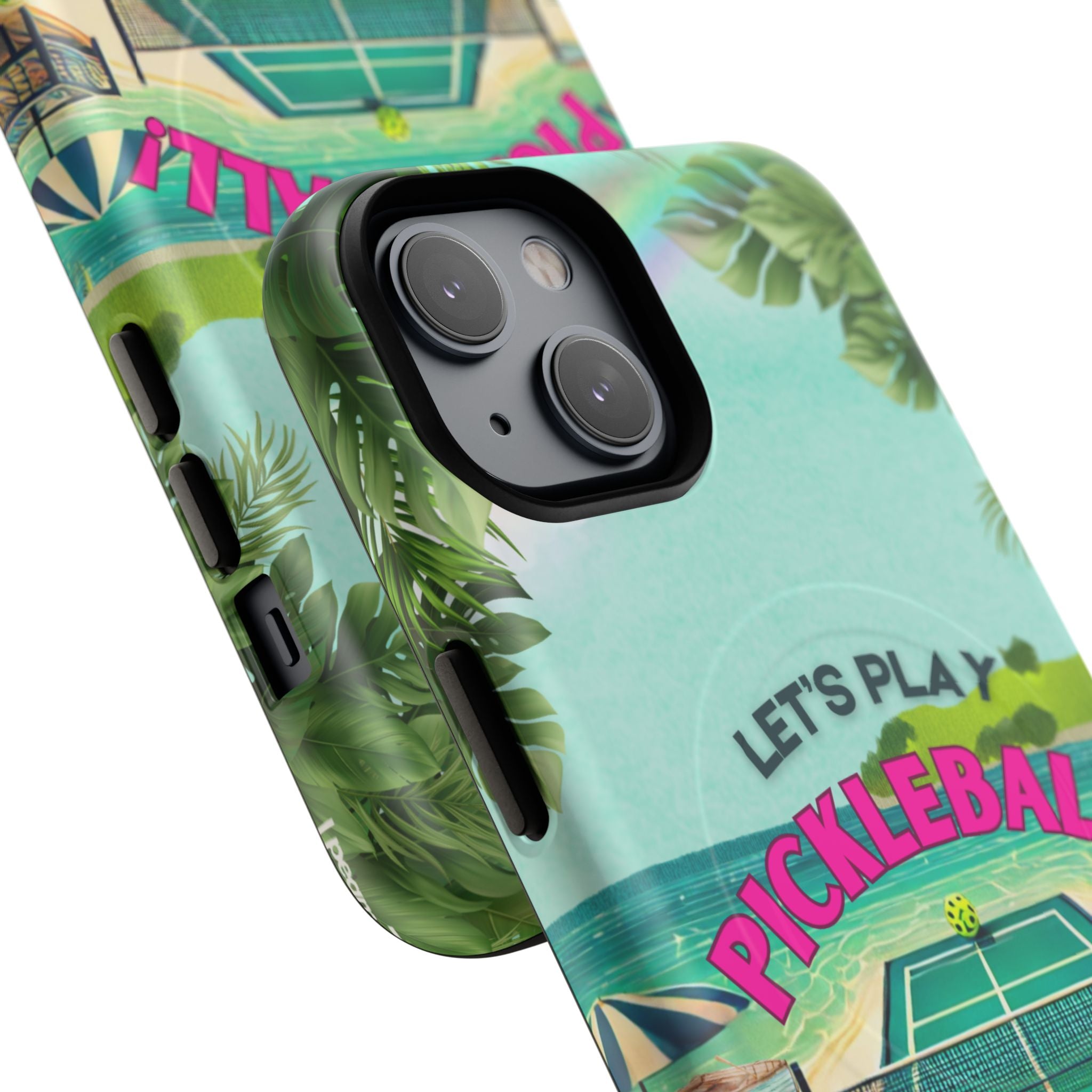Tough Magnetic Phone Case for iPhone 14, Tropical Pickleball Case Compatible with MagSafe® Wireless Charging Gift for Players