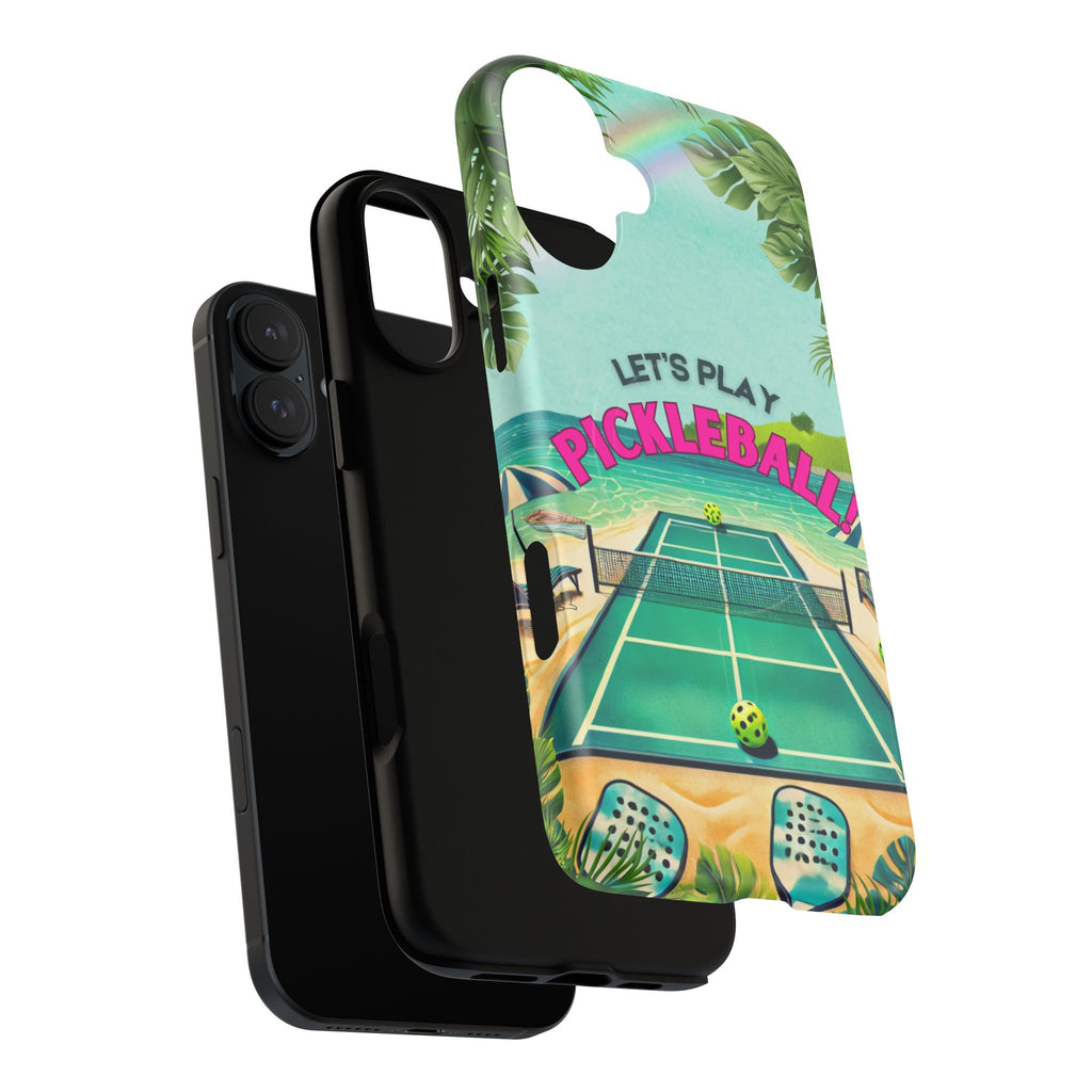 Tough Magnetic Phone Case for iPhone 16 Tropical Pickleball Case Compatible with MagSafe® Wireless Charging, Player Gift