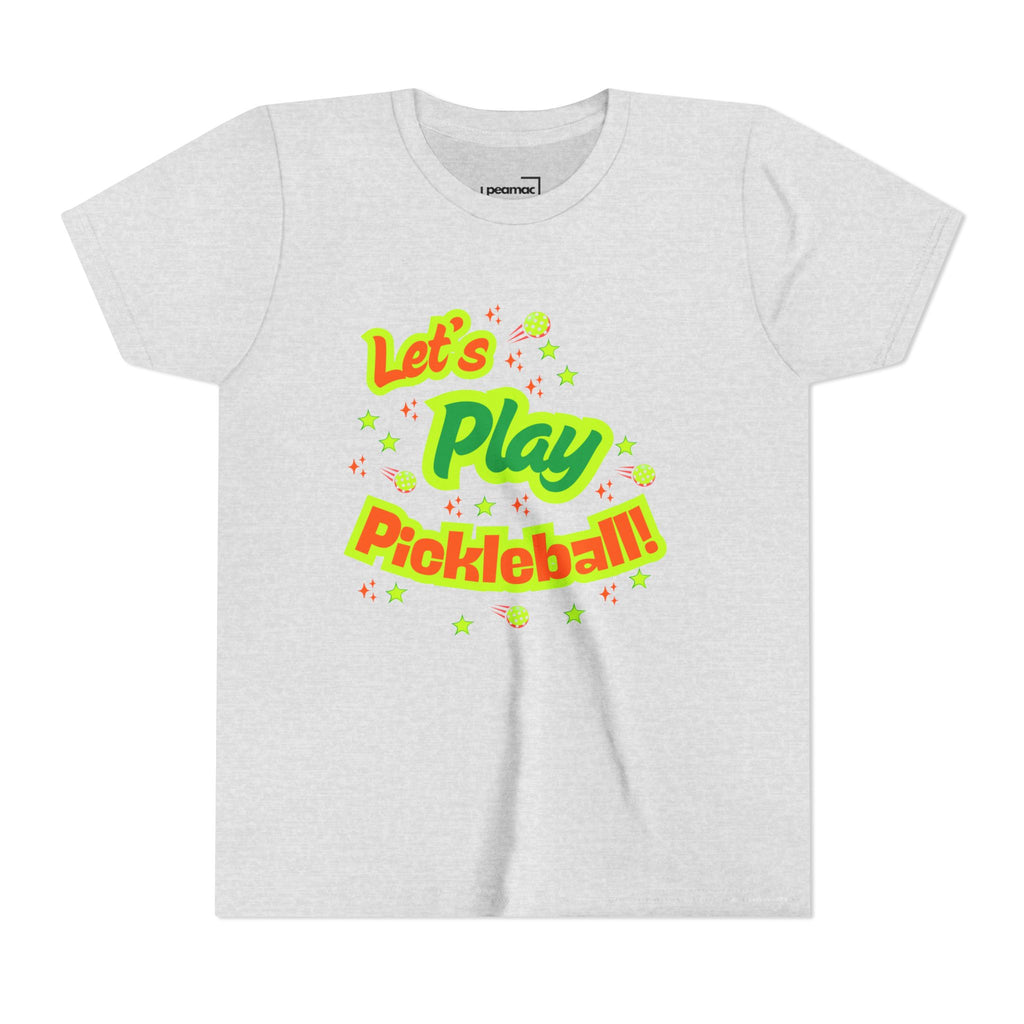 Youth Let’s Play Pickleball  Fun Neon Sports T-shirt for Kids  Colorful Pickleball Shirt for Boys & Girls, Soft & Comfy