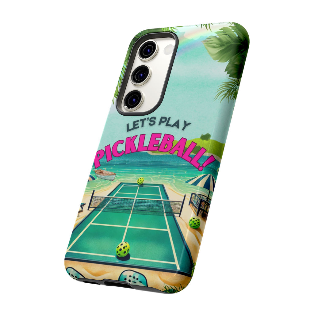 Tough Dual Layer Phone Case for Samsung Galaxy S23 Tropical Pickleball Case Supports Wireless Charging, Gift for Players