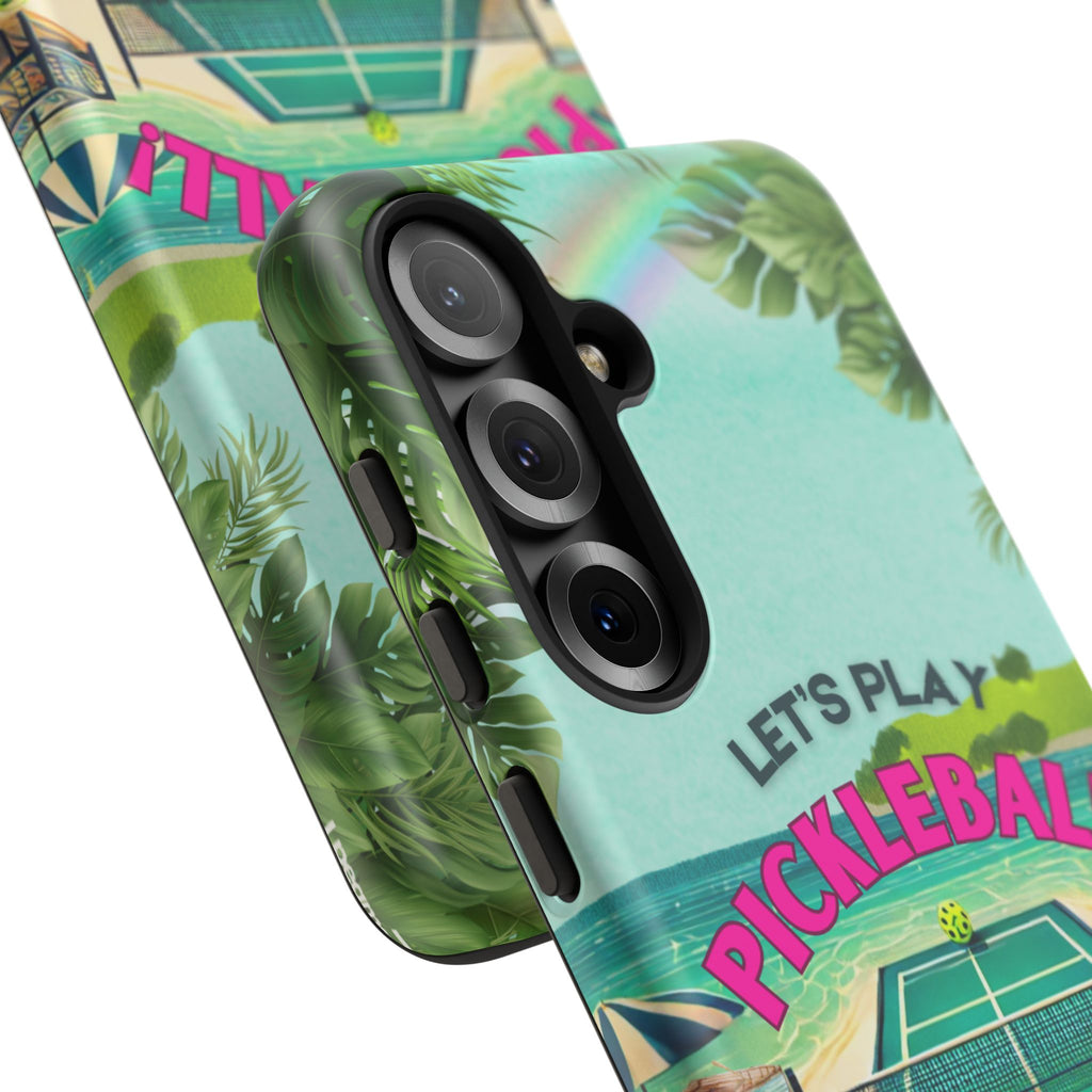 Tough Dual Layer Phone Case for Samsung Galaxy S25 Tropical Pickleball Case Supports Wireless Charging, Gift for Players