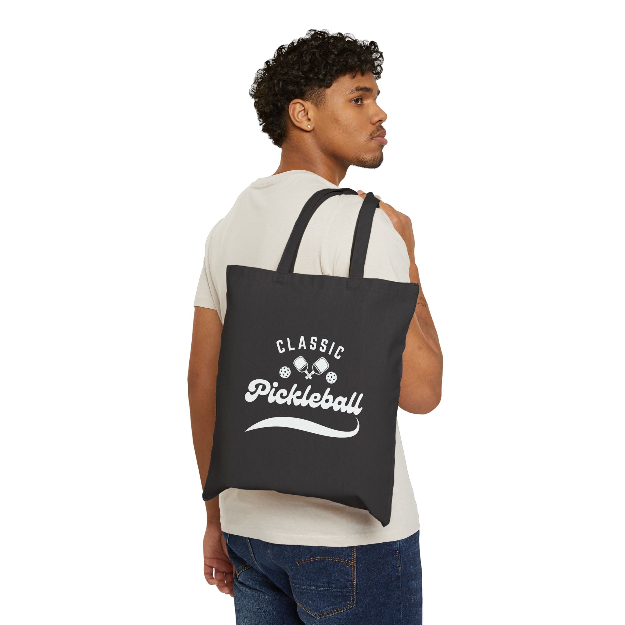 Pickleball Classic Canvas Tote for Gear & Gifts | Durable Black Cotton Shoulder Bag | Reusable Court & Travel Accessory