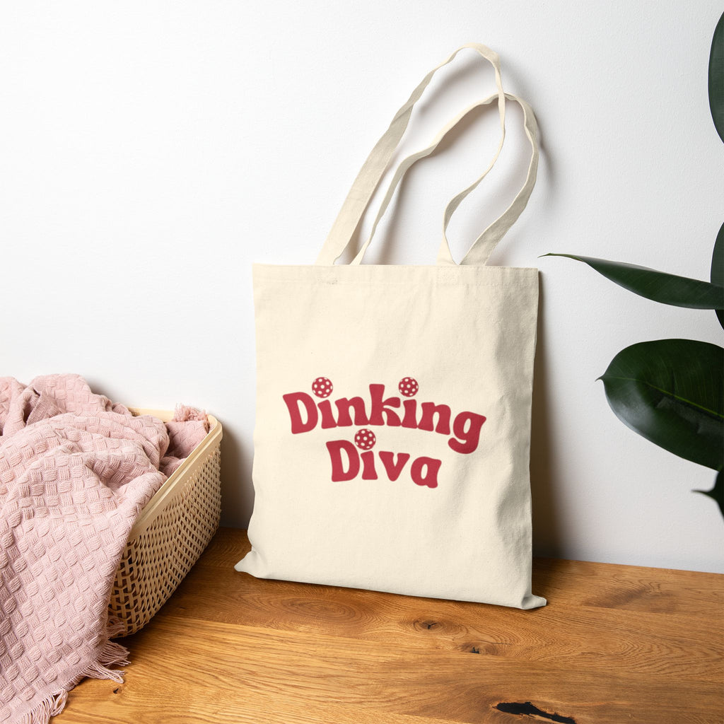 Pickleball Dinking Diva Canvas Tote for Gear & Gifts | Durable Black and Natural Cotton Shoulder Bags | Reusable Accessory