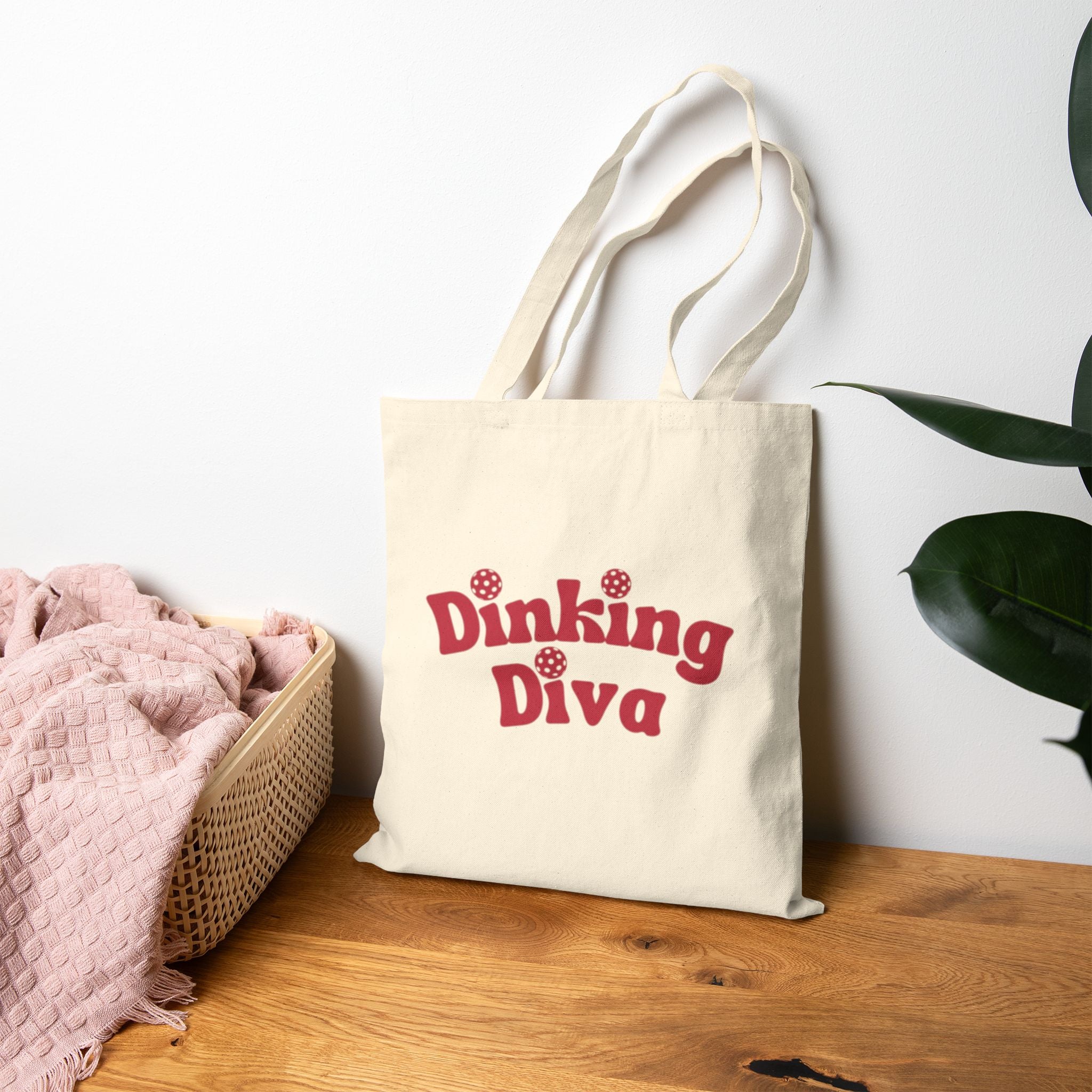 Pickleball Dinking Diva Canvas Tote for Gear & Gifts | Durable Black and Natural Cotton Shoulder Bags | Reusable Accessory