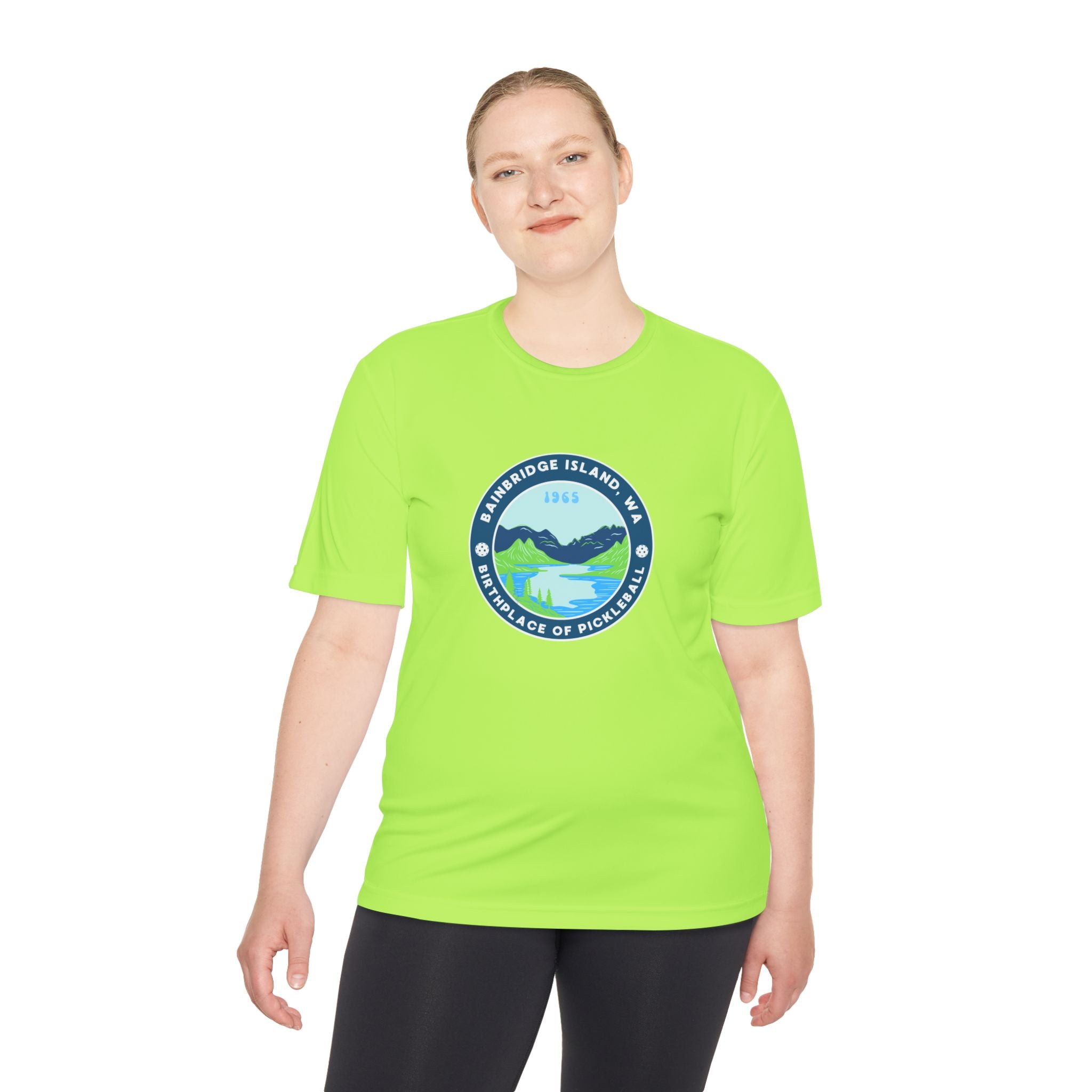 Bainbridge Island WA Birthplace of Pickleball T-Shirt | Moisture Wicking Unisex Tee for Men & Women | Gift for Players