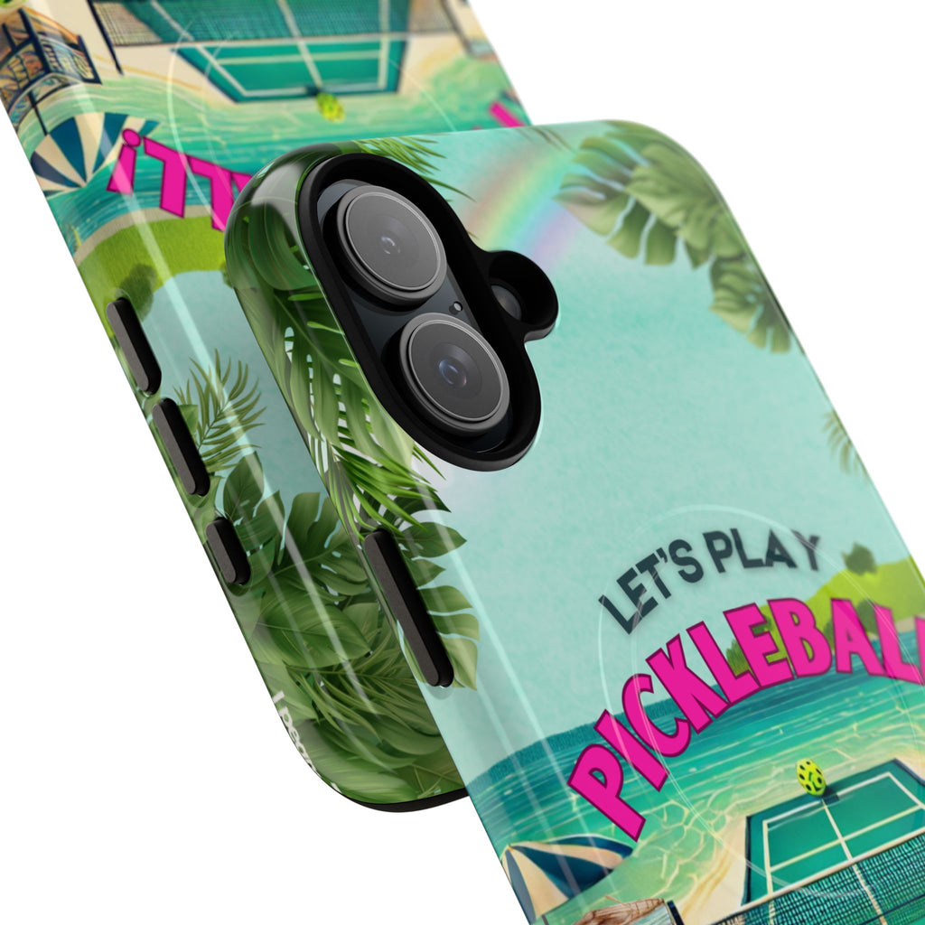 Tough Magnetic Phone Case for iPhone 16 Tropical Pickleball Case Compatible with MagSafe® Wireless Charging, Player Gift