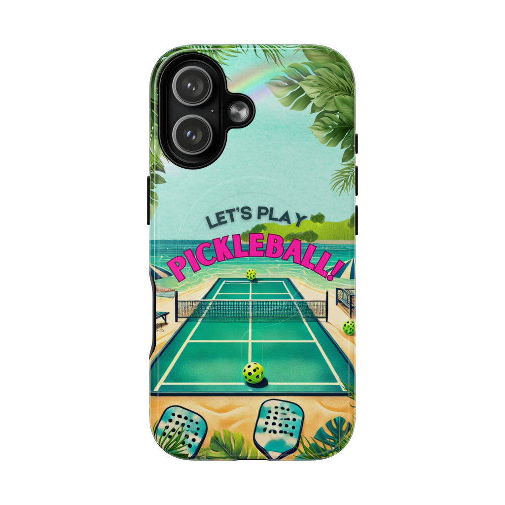 Tough Magnetic Phone Case for iPhone 17 Tropical Pickleball Case Compatible with MagSafe® Wireless Charging, Player Gift