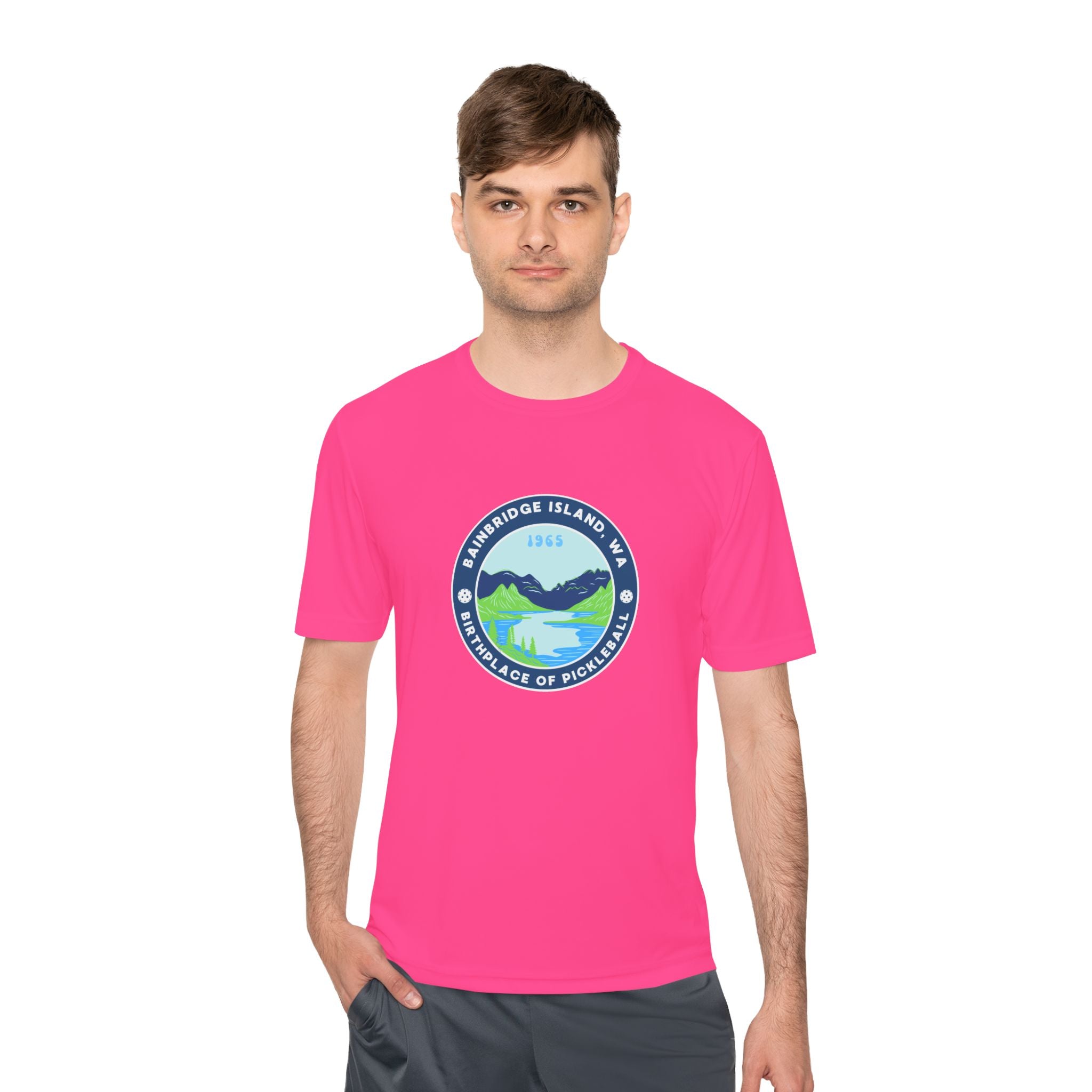 Bainbridge Island WA Birthplace of Pickleball T-Shirt | Moisture Wicking Unisex Tee for Men & Women | Gift for Players