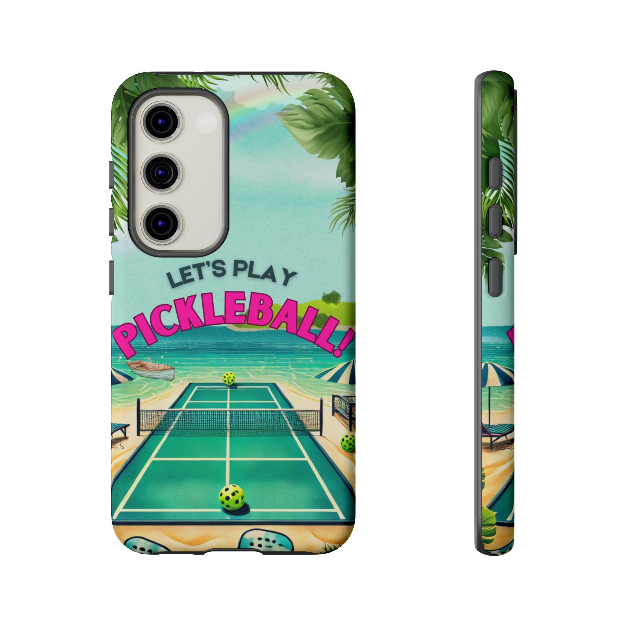 Tough Dual Layer Phone Case for Samsung Galaxy S23 Tropical Pickleball Case Supports Wireless Charging, Gift for Players