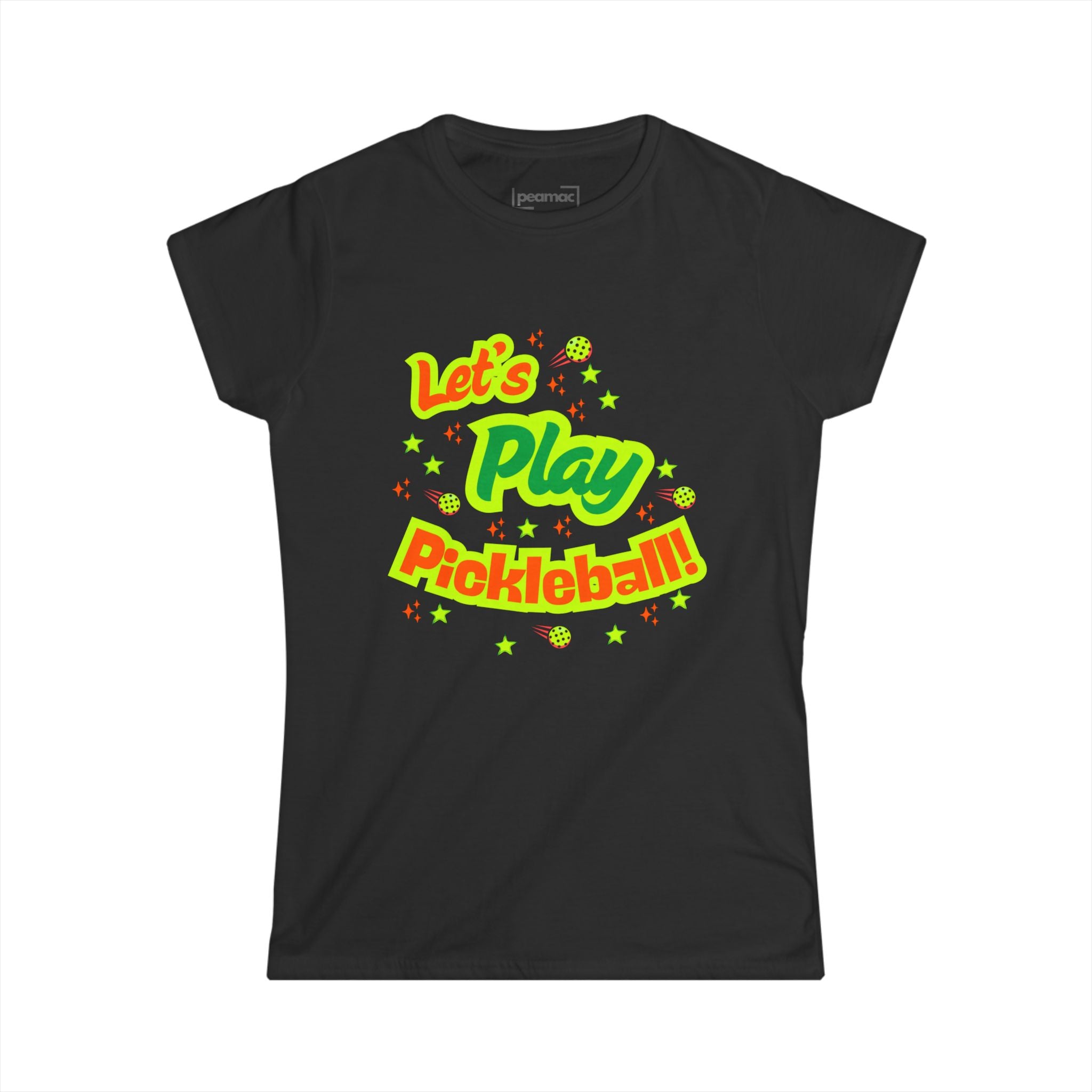Women's Neon Let's Play Pickleball T-Shirt |  | Soft & Comfy Cotton Tee | Vibrant Active Sport Graphic Shirt | Player Gift