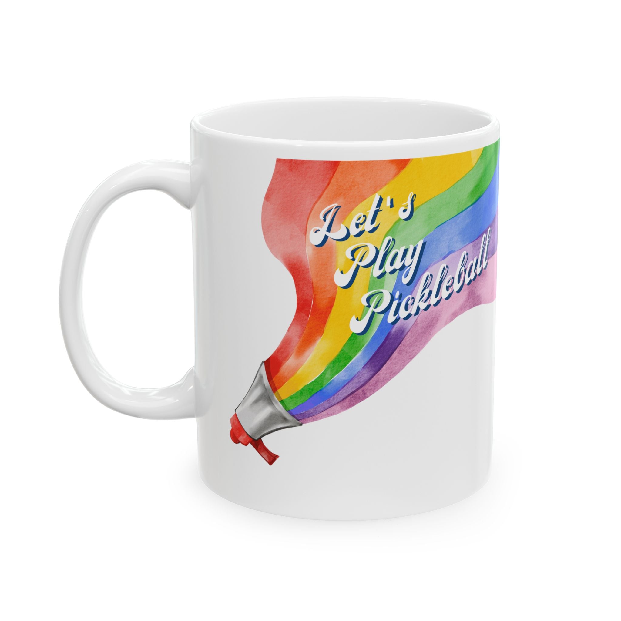 Let's Play Pickleball Ceramic Mug | Loud & Proud Rainbow 11oz and 15oz | Pride ware, LGBTQ2 Player Gift