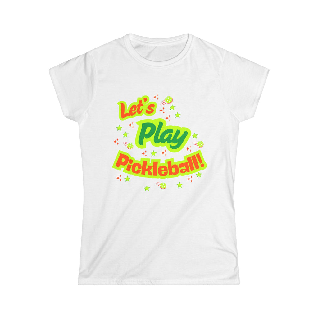 Women's Neon Let's Play Pickleball T-Shirt |  | Soft & Comfy Cotton Tee | Vibrant Active Sport Graphic Shirt | Player Gift