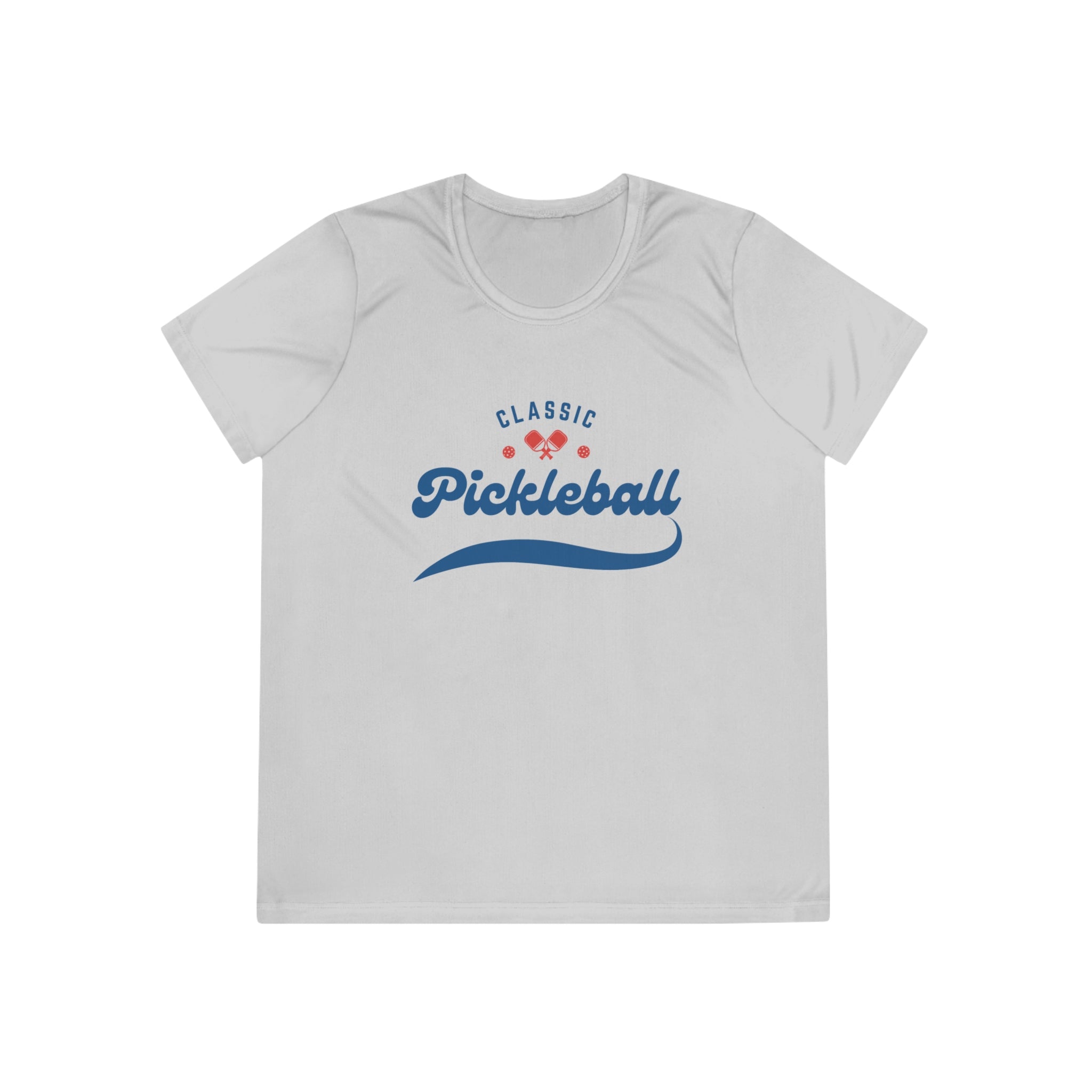 Women's Moisture Wicking Performance Pickleball T-Shirt, Classic Red & Blue Retro Design, Gift for Players