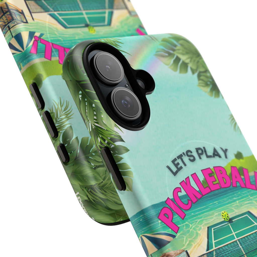 Tough Magnetic Phone Case for iPhone 16 Tropical Pickleball Case Compatible with MagSafe® Wireless Charging, Player Gift