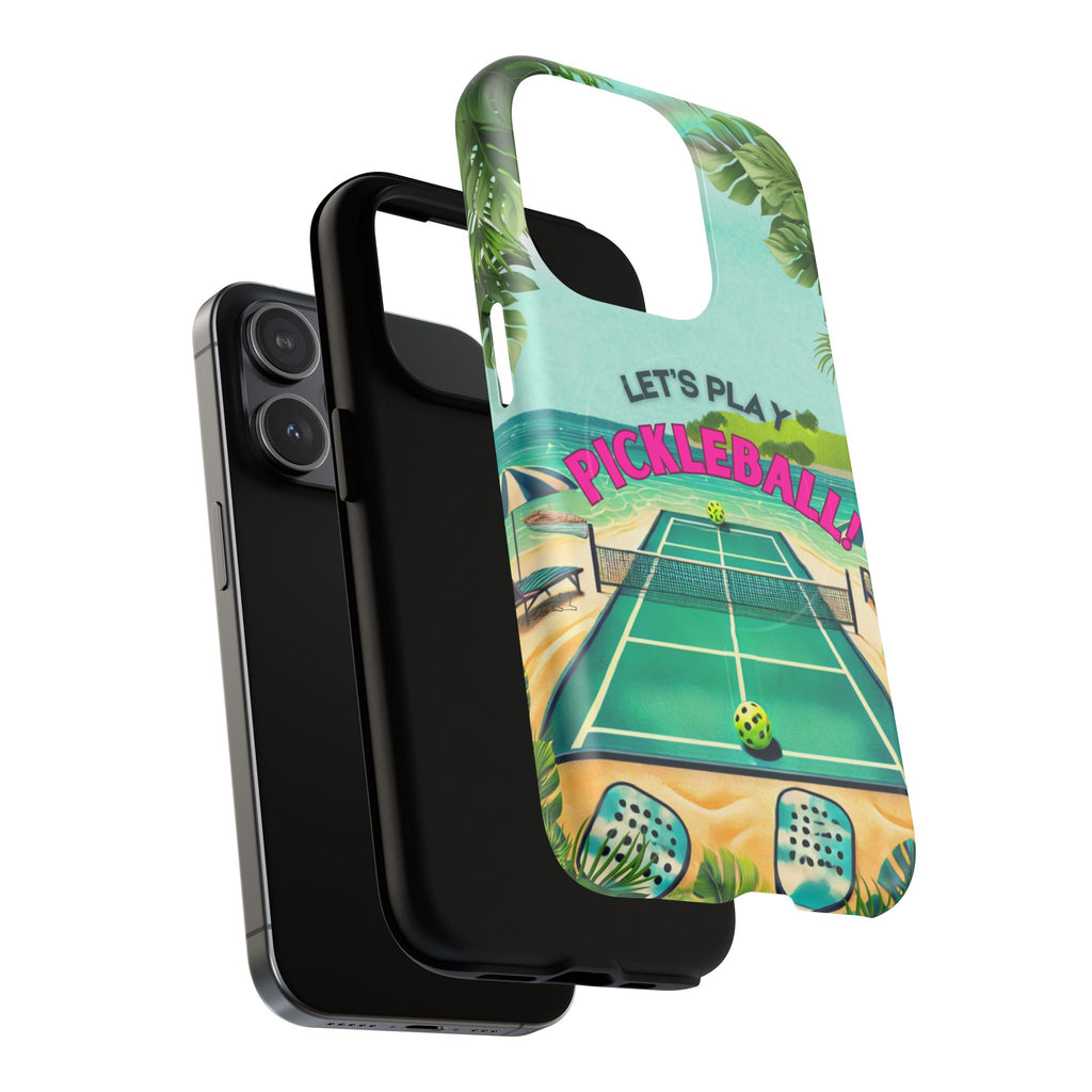 Tough Magnetic Phone Case for iPhone 15 Tropical Pickleball Case Compatible with MagSafe® Wireless Charging, Player Gift