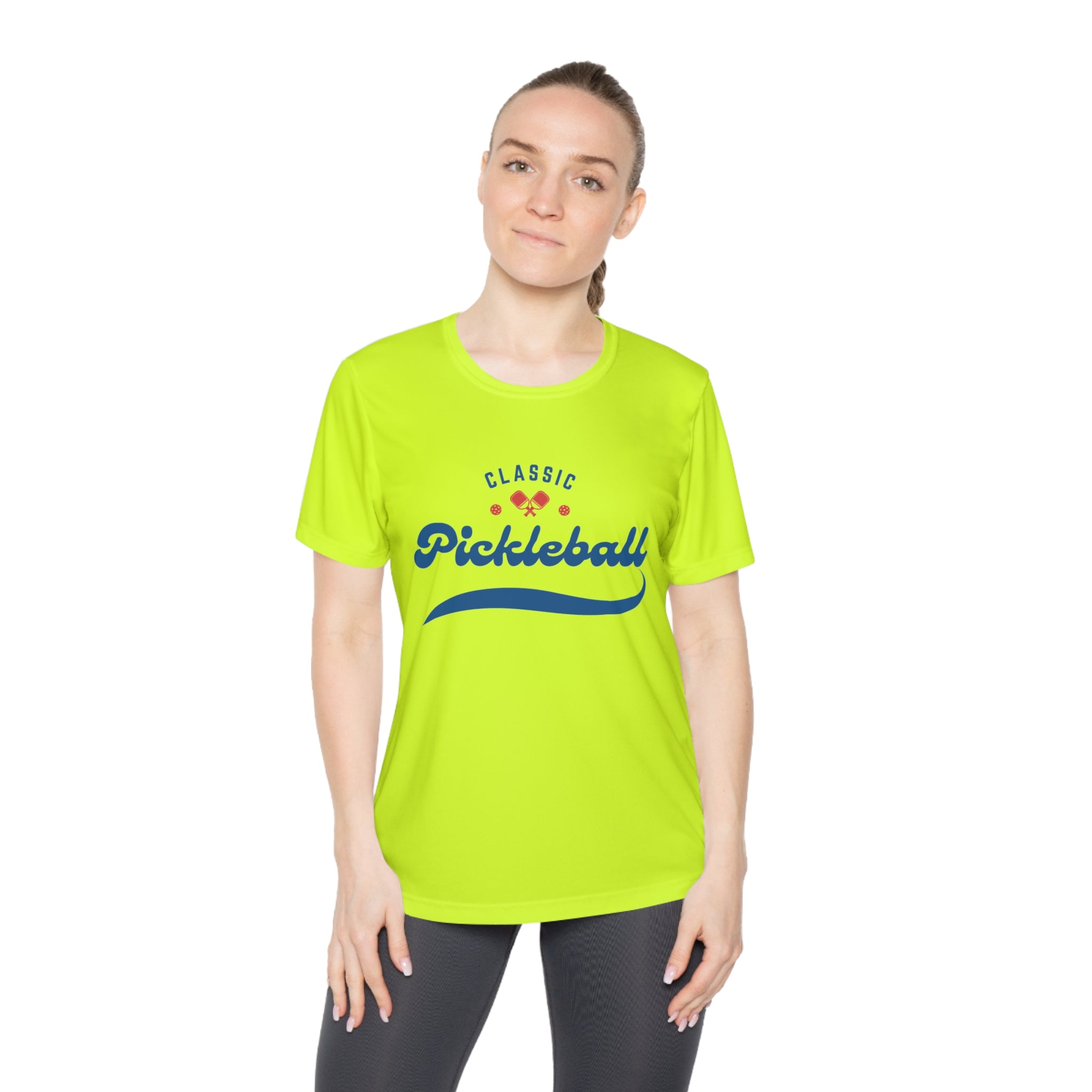 Women's Moisture Wicking Performance Pickleball T-Shirt, Classic Red & Blue Retro Design, Gift for Players