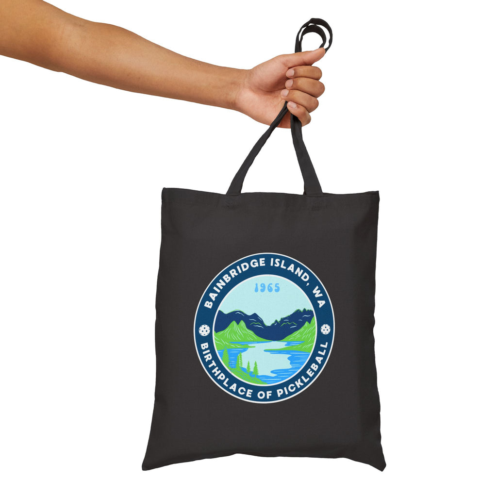 Birthplace of Pickleball, Bainbridge Island WA | Canvas Tote for Gear | Black & Natural Cotton Shoulder Bags Gift for Players