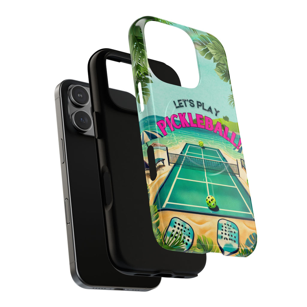 Tough Magnetic Phone Case for iPhone 16 Tropical Pickleball Case Compatible with MagSafe® Wireless Charging, Player Gift