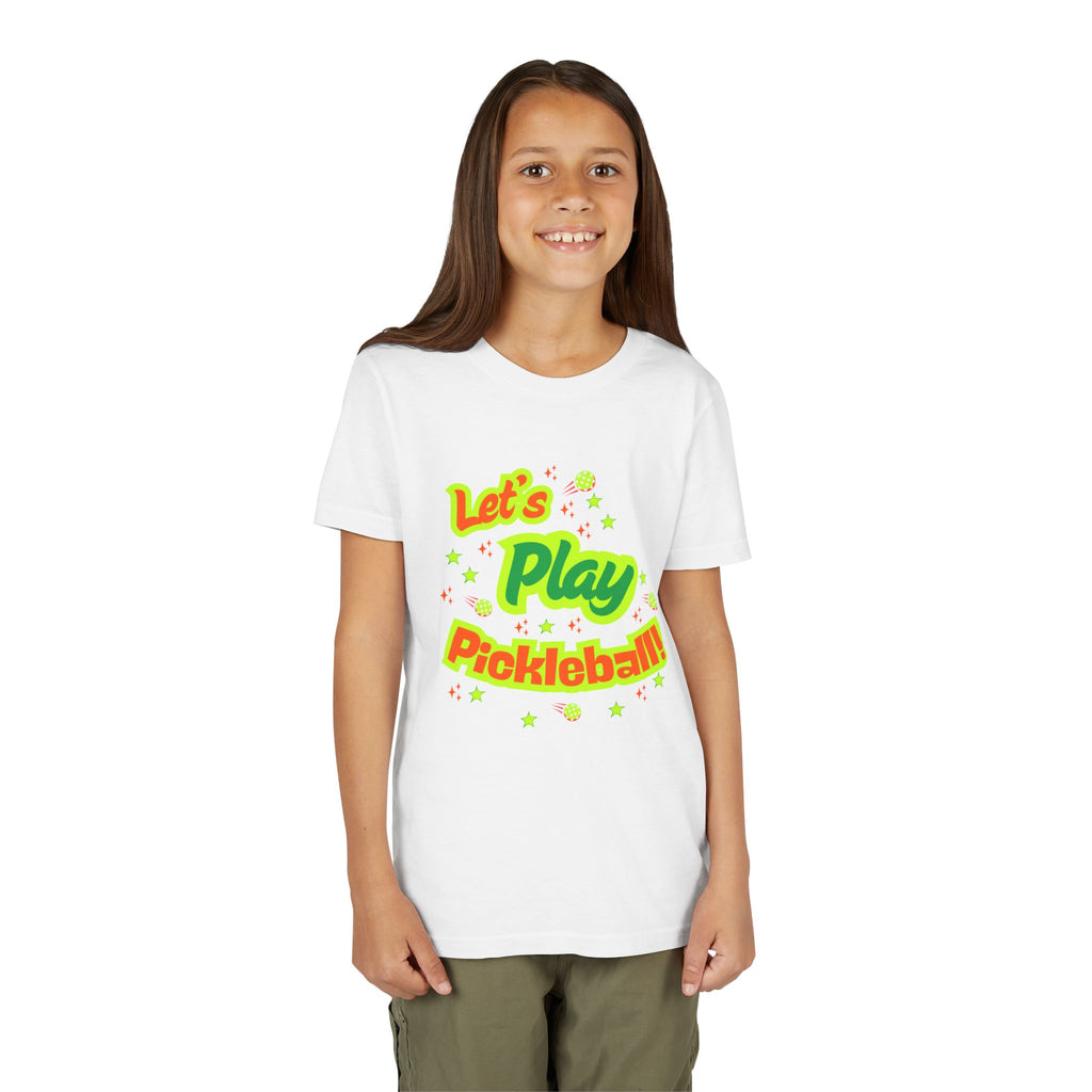 Youth Let’s Play Pickleball  Fun Neon Sports T-shirt for Kids  Colorful Pickleball Shirt for Boys & Girls, Soft & Comfy