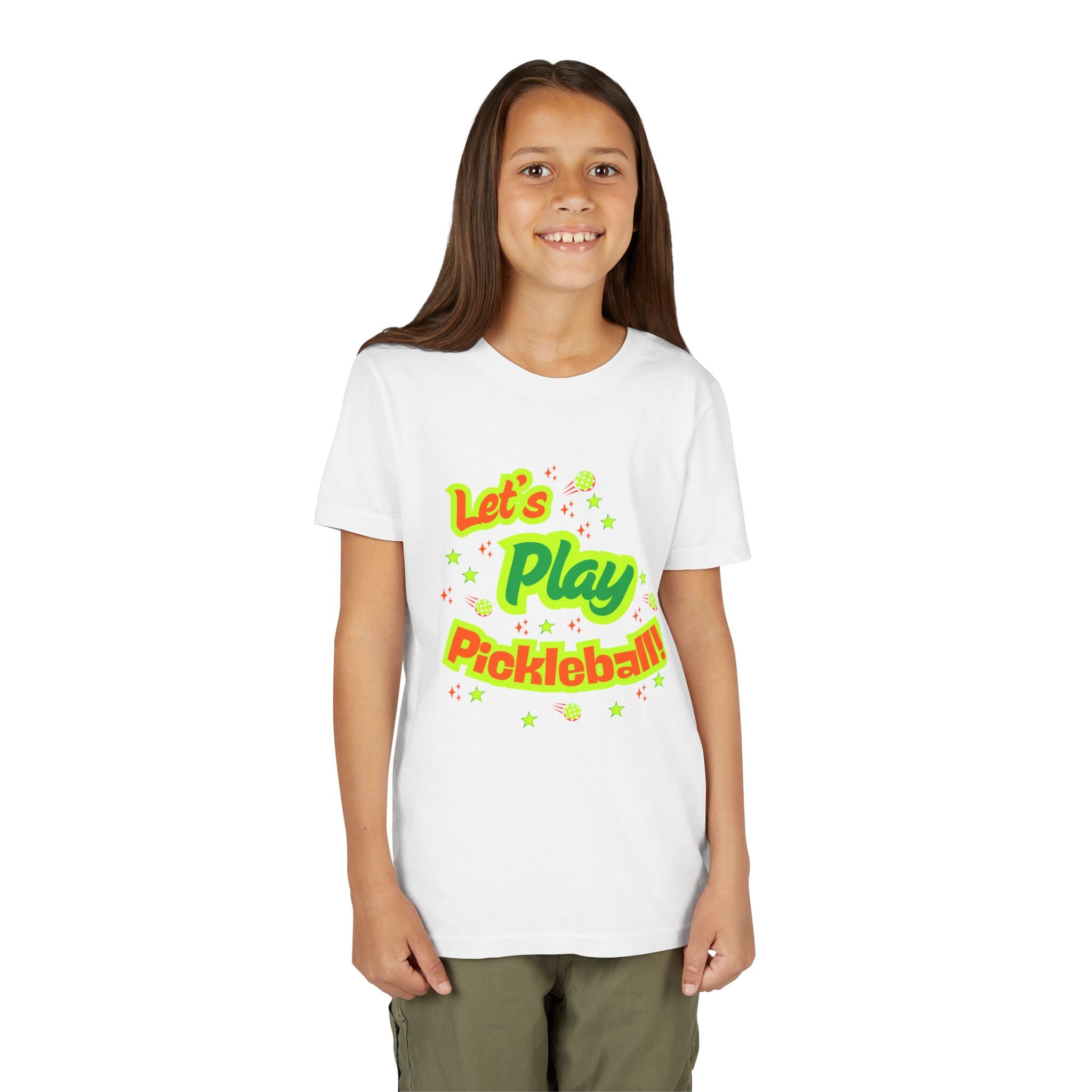 Youth Let’s Play Pickleball  Fun Neon Sports T-shirt for Kids  Colorful Pickleball Shirt for Boys & Girls, Soft & Comfy
