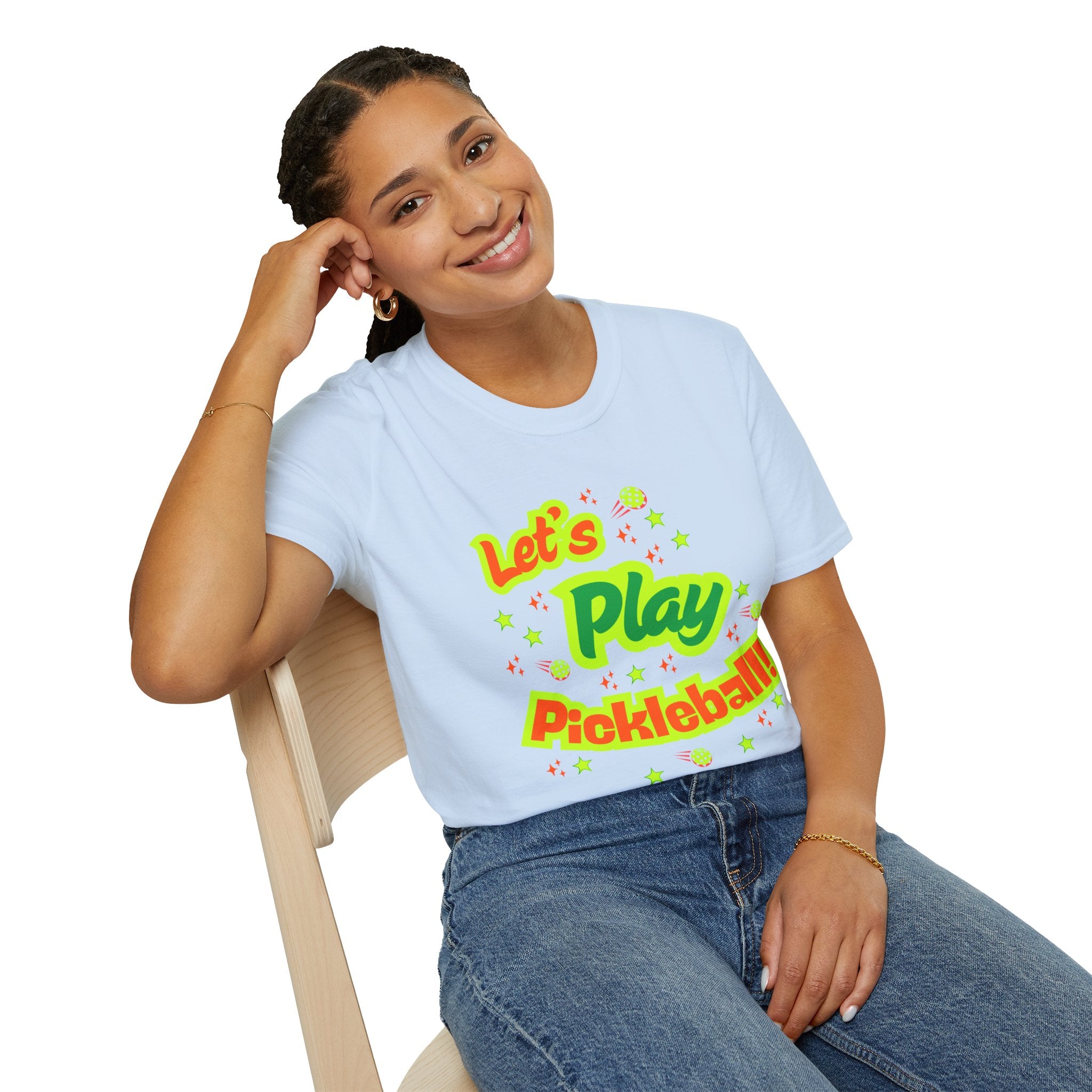 Neon Let's Play Pickleball! T-Shirt | Fun Unisex Cotton Tee | Vibrant Active Sport Graphic Shirt | Gift for Men & Women