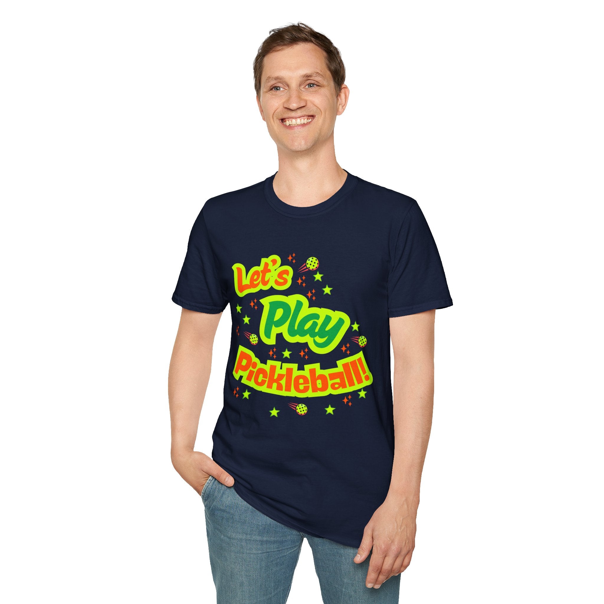 Neon Let's Play Pickleball! T-Shirt | Fun Unisex Cotton Tee | Vibrant Active Sport Graphic Shirt | Gift for Men & Women