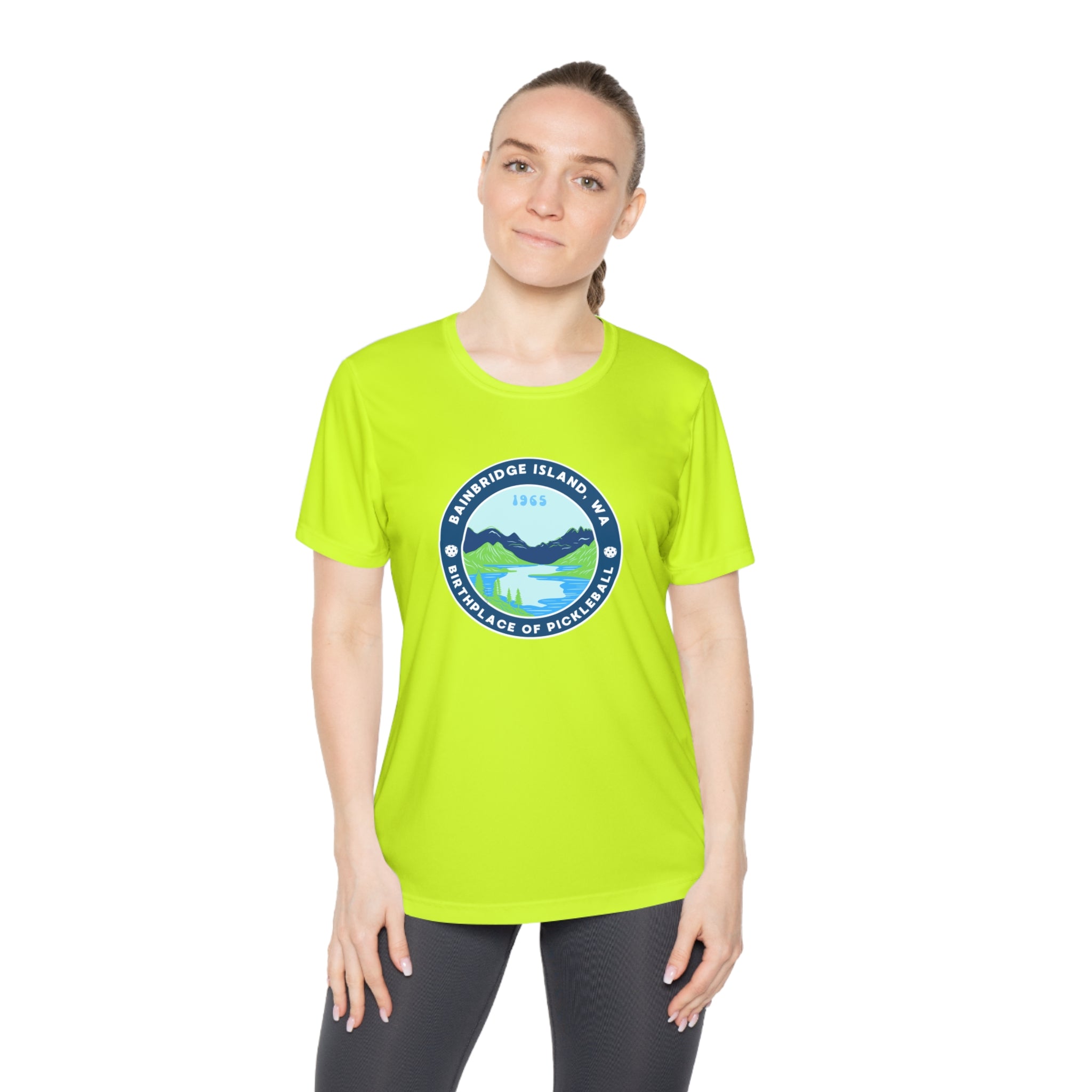 Women's Moisture Wicking Performance Semi-Fitted T-shirt | Bainbridge Island, WA the Birthplace of Pickleball Tee