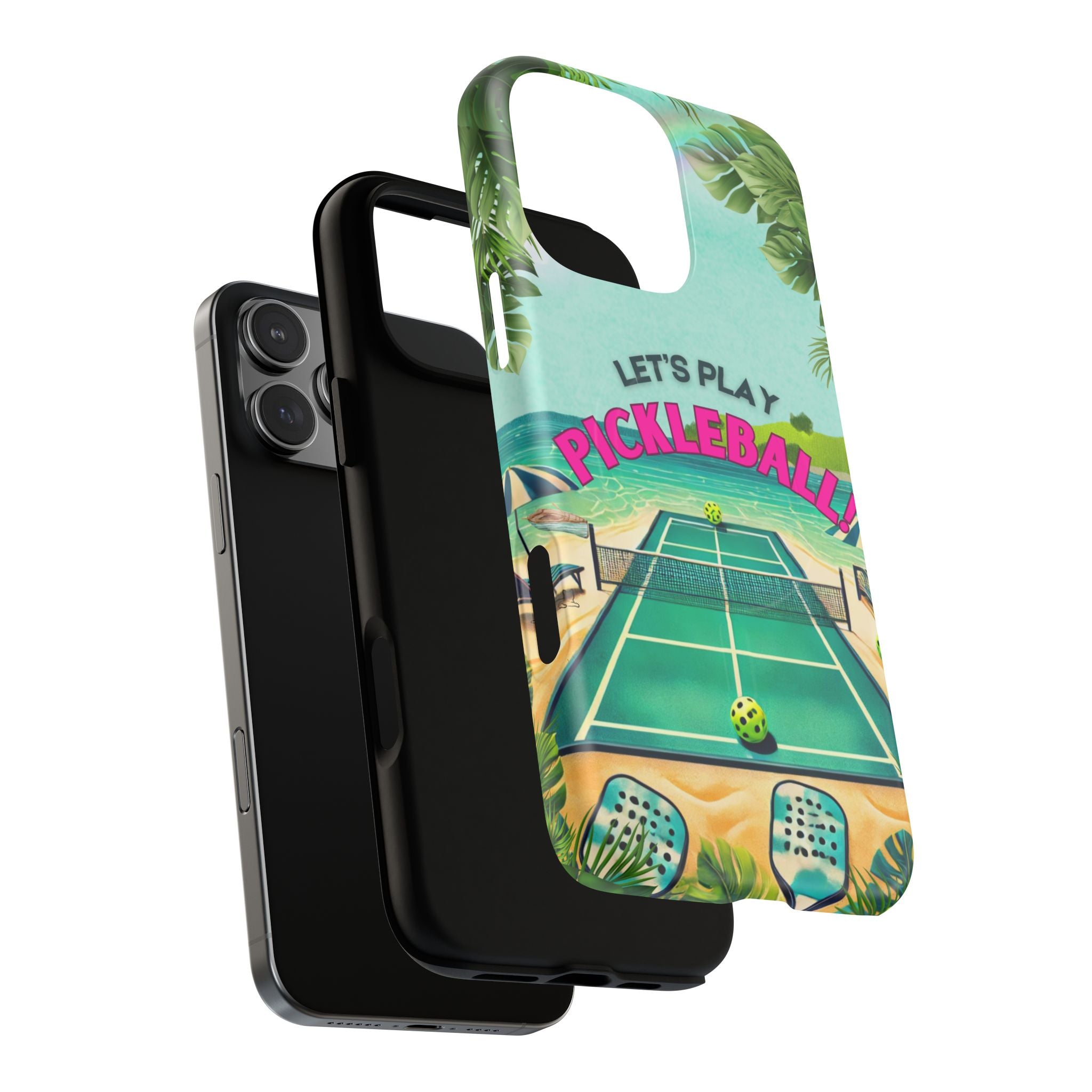 Tough Magnetic Phone Case for iPhone 16 Tropical Pickleball Case Compatible with MagSafe® Wireless Charging, Player Gift