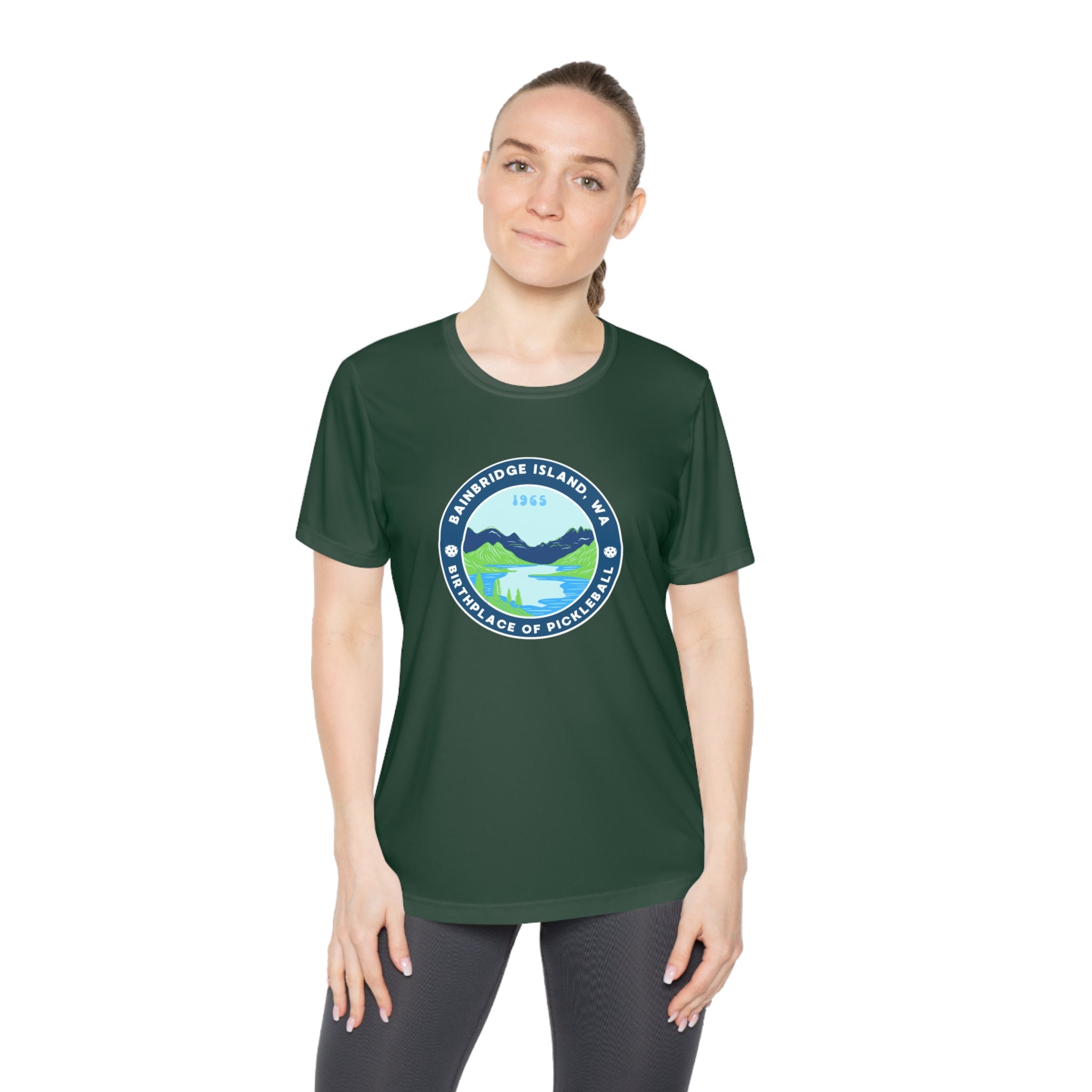 Women's Moisture Wicking Performance Semi-Fitted T-shirt | Bainbridge Island, WA the Birthplace of Pickleball Tee