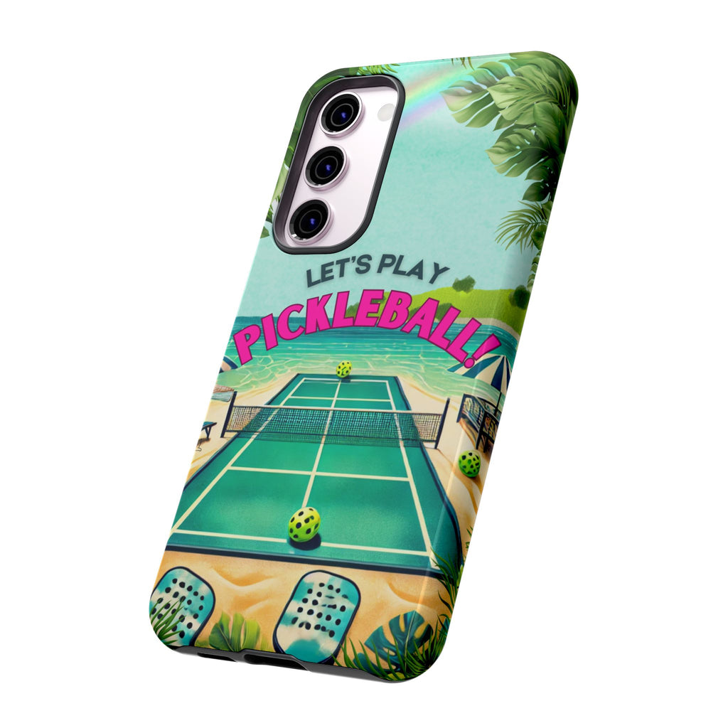Tough Dual Layer Phone Case for Samsung Galaxy S23 Tropical Pickleball Case Supports Wireless Charging, Gift for Players