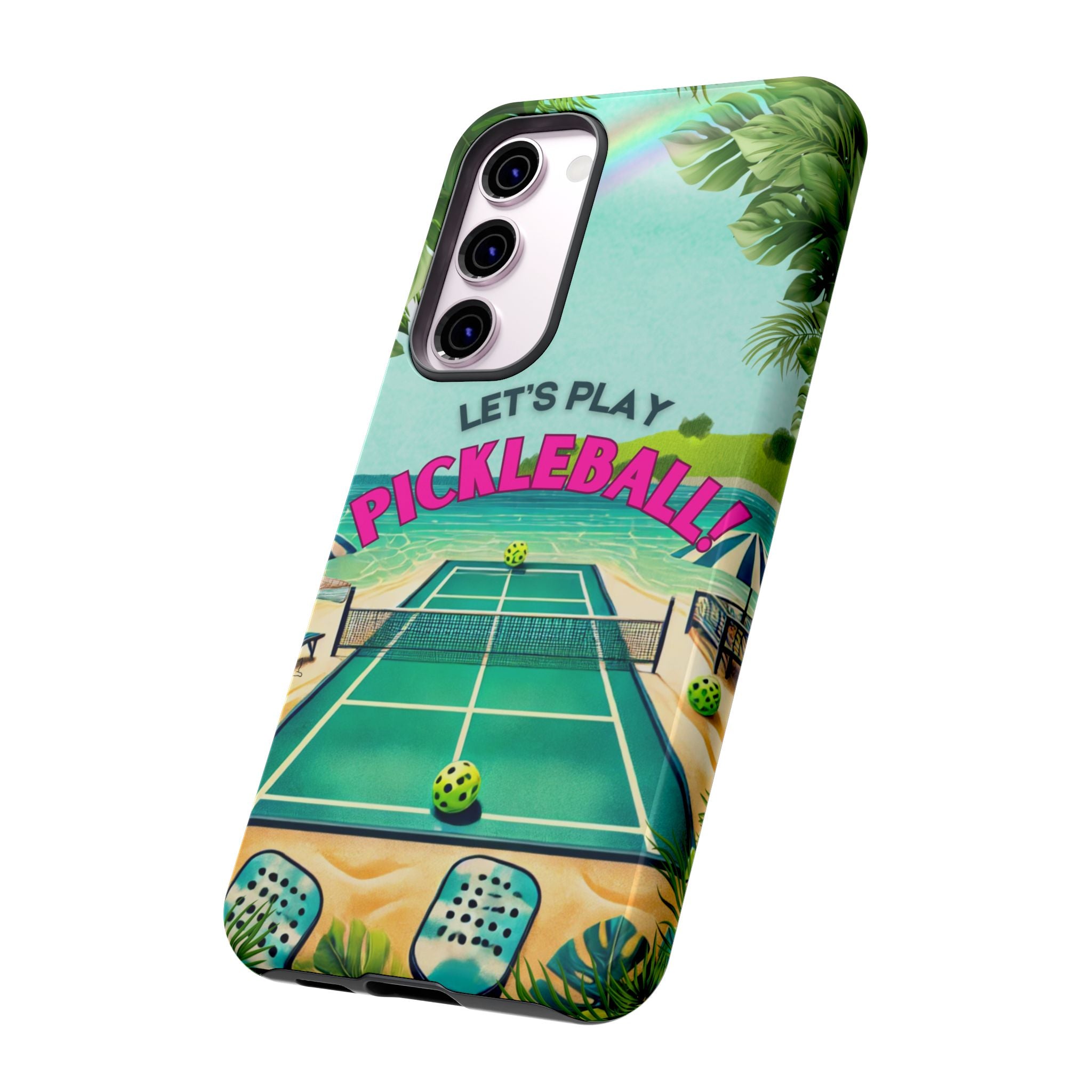 Tough Dual Layer Phone Case for Samsung Galaxy S23 Tropical Pickleball Case Supports Wireless Charging, Gift for Players