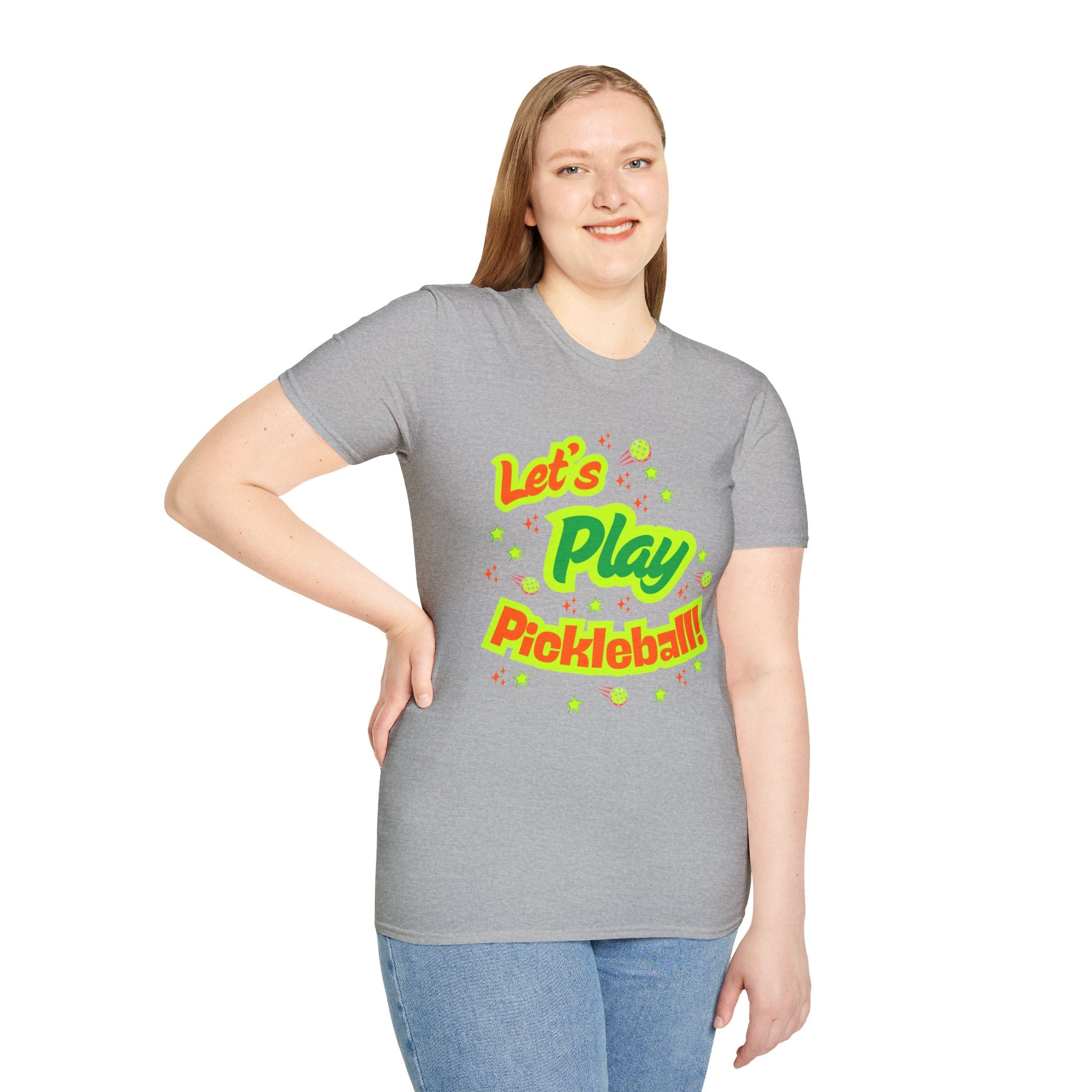 Neon Let's Play Pickleball! T-Shirt | Fun Unisex Cotton Tee | Vibrant Active Sport Graphic Shirt | Gift for Men & Women