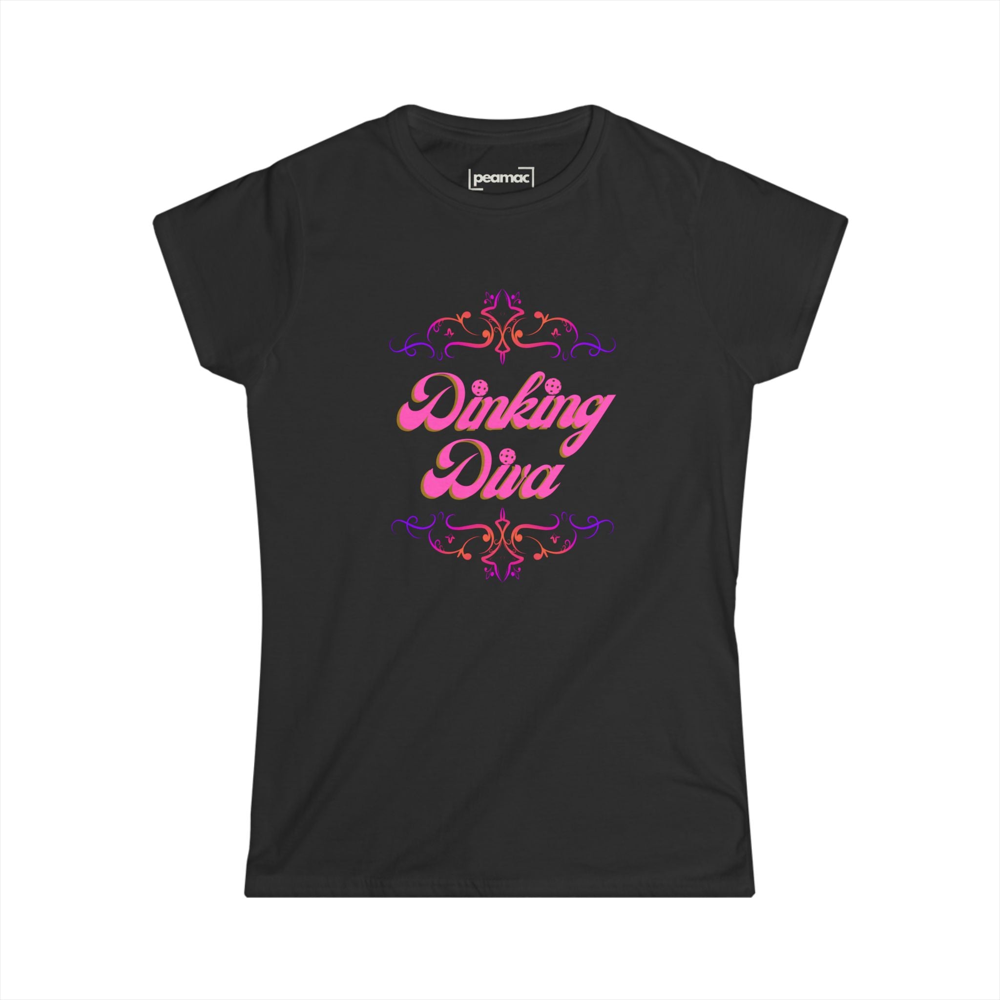 Dinking Diva in Elegant Pink Text Design Pickleball T-Shirt | Sophisticated Women's Tee | Filigree Border Shirt, Graphic Top