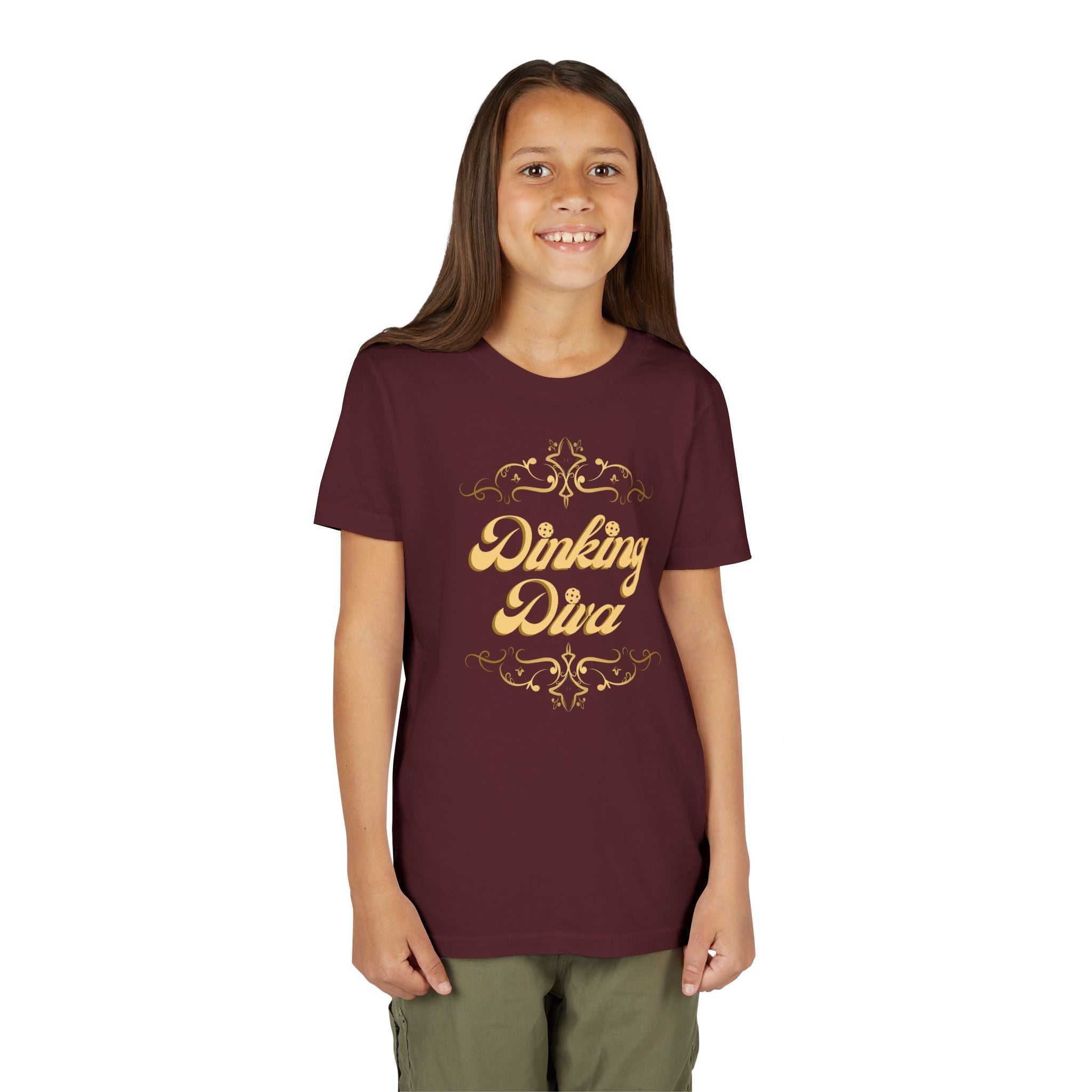 Youth Gold Dinking Diva T-Shirt | Fun Kids Tee For Pickleball, Parties, Birthdays, And Everyday Wear | Gift For Girls