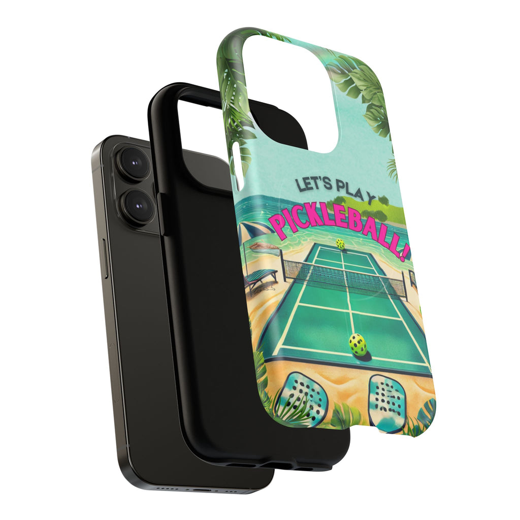 Tough Magnetic Phone Case for iPhone 14, Tropical Pickleball Case Compatible with MagSafe® Wireless Charging Gift for Players