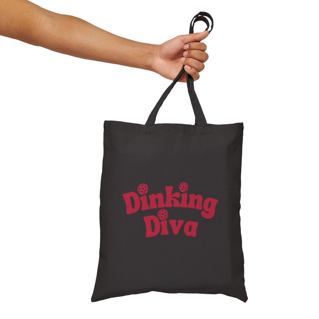Pickleball Dinking Diva Canvas Tote for Gear & Gifts | Durable Black and Natural Cotton Shoulder Bags | Reusable Accessory