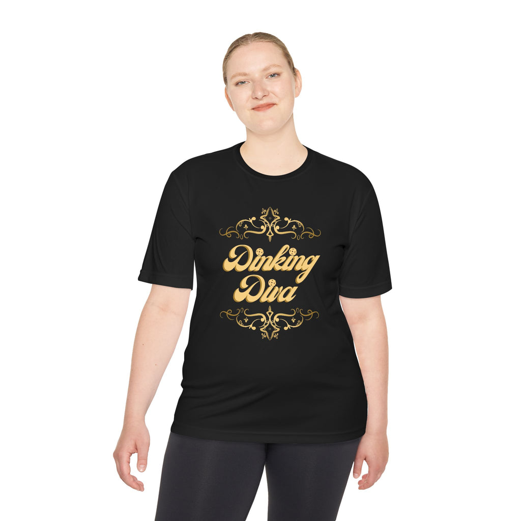 Pickleball Relaxed Fit, Moisture Wicking Performance T-Shirt | Dinking Diva (Gold) | Lightweight Activewear