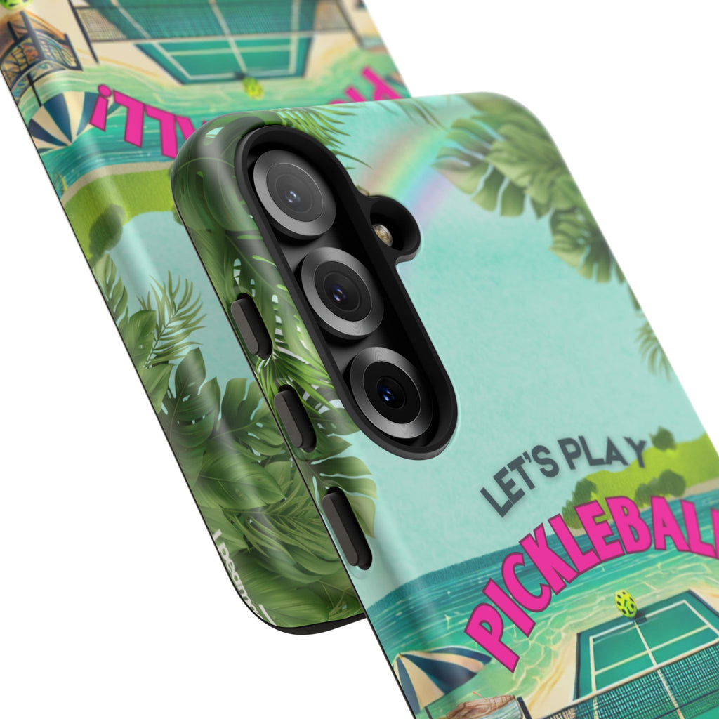 Tough Dual Layer Phone Case for Samsung Galaxy S25 Tropical Pickleball Case Supports Wireless Charging, Gift for Players