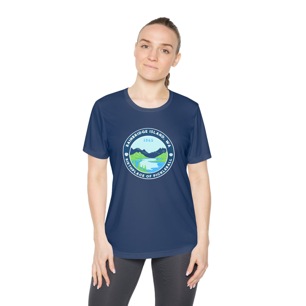 Women's Moisture Wicking Performance Semi-Fitted T-shirt | Bainbridge Island, WA the Birthplace of Pickleball Tee