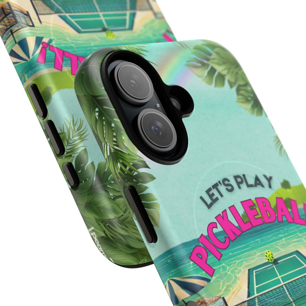 Tough Magnetic Phone Case for iPhone 16 Tropical Pickleball Case Compatible with MagSafe® Wireless Charging, Player Gift
