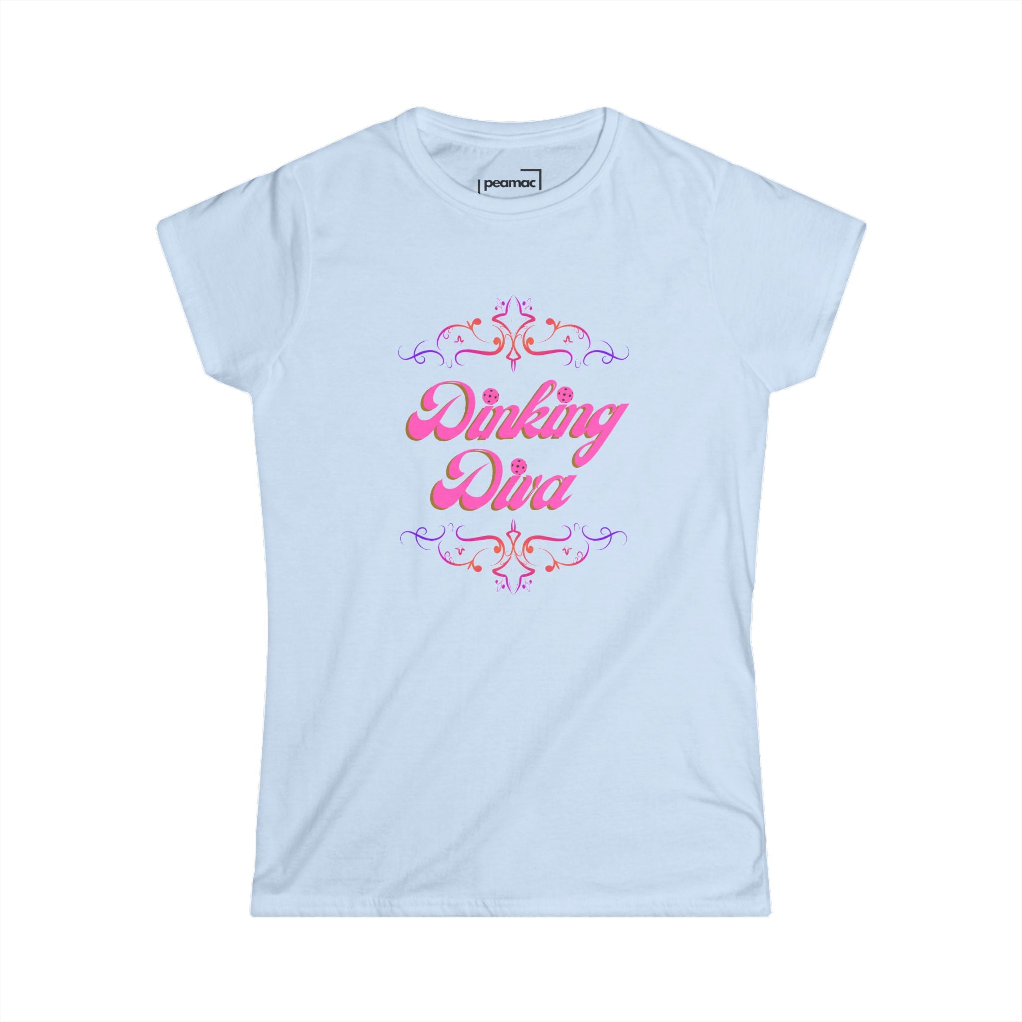 Dinking Diva in Elegant Pink Text Design Pickleball T-Shirt | Sophisticated Women's Tee | Filigree Border Shirt, Graphic Top
