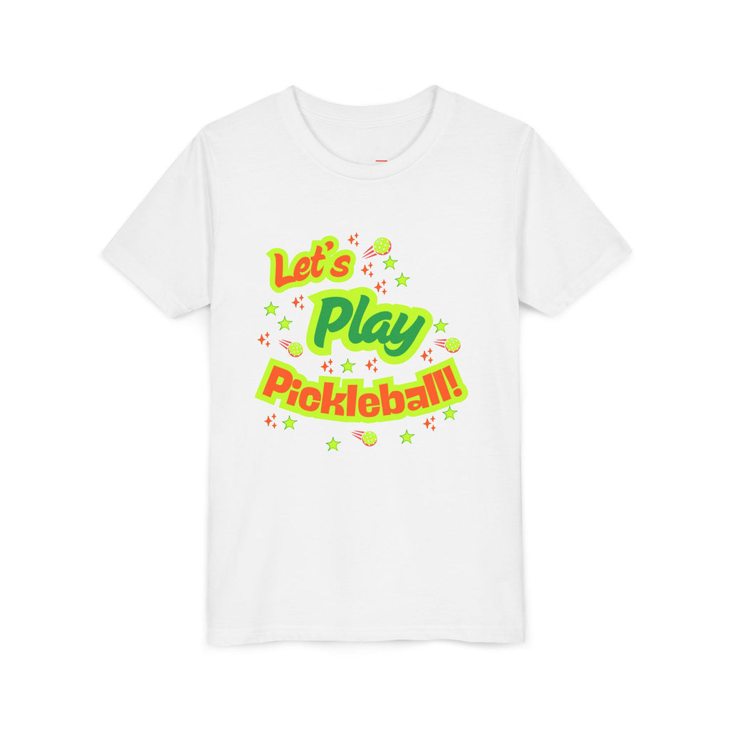 Youth Let’s Play Pickleball  Fun Neon Sports T-shirt for Kids  Colorful Pickleball Shirt for Boys & Girls, Soft & Comfy