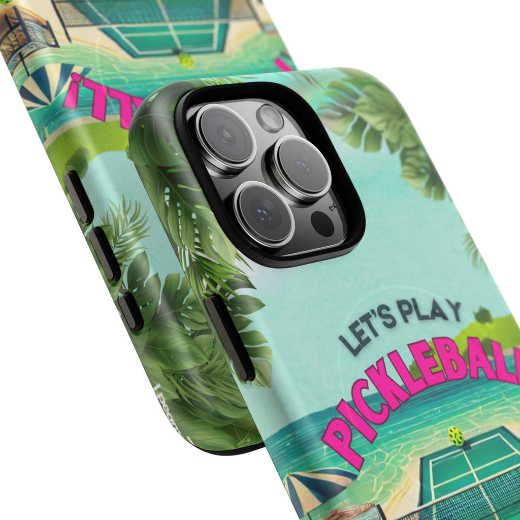 Tough Magnetic Phone Case for iPhone 16 Tropical Pickleball Case Compatible with MagSafe® Wireless Charging, Player Gift