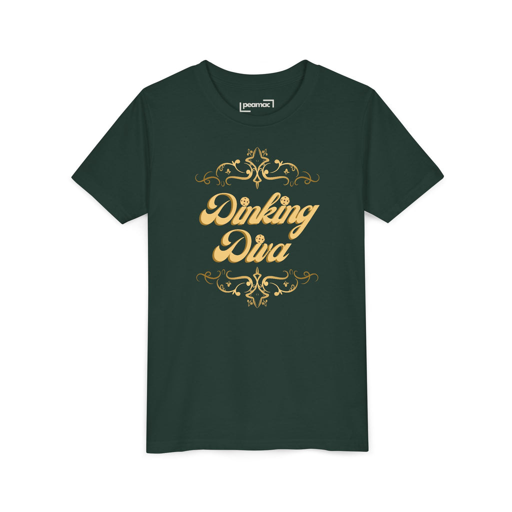 Youth Gold Dinking Diva T-Shirt | Fun Kids Tee For Pickleball, Parties, Birthdays, And Everyday Wear | Gift For Girls