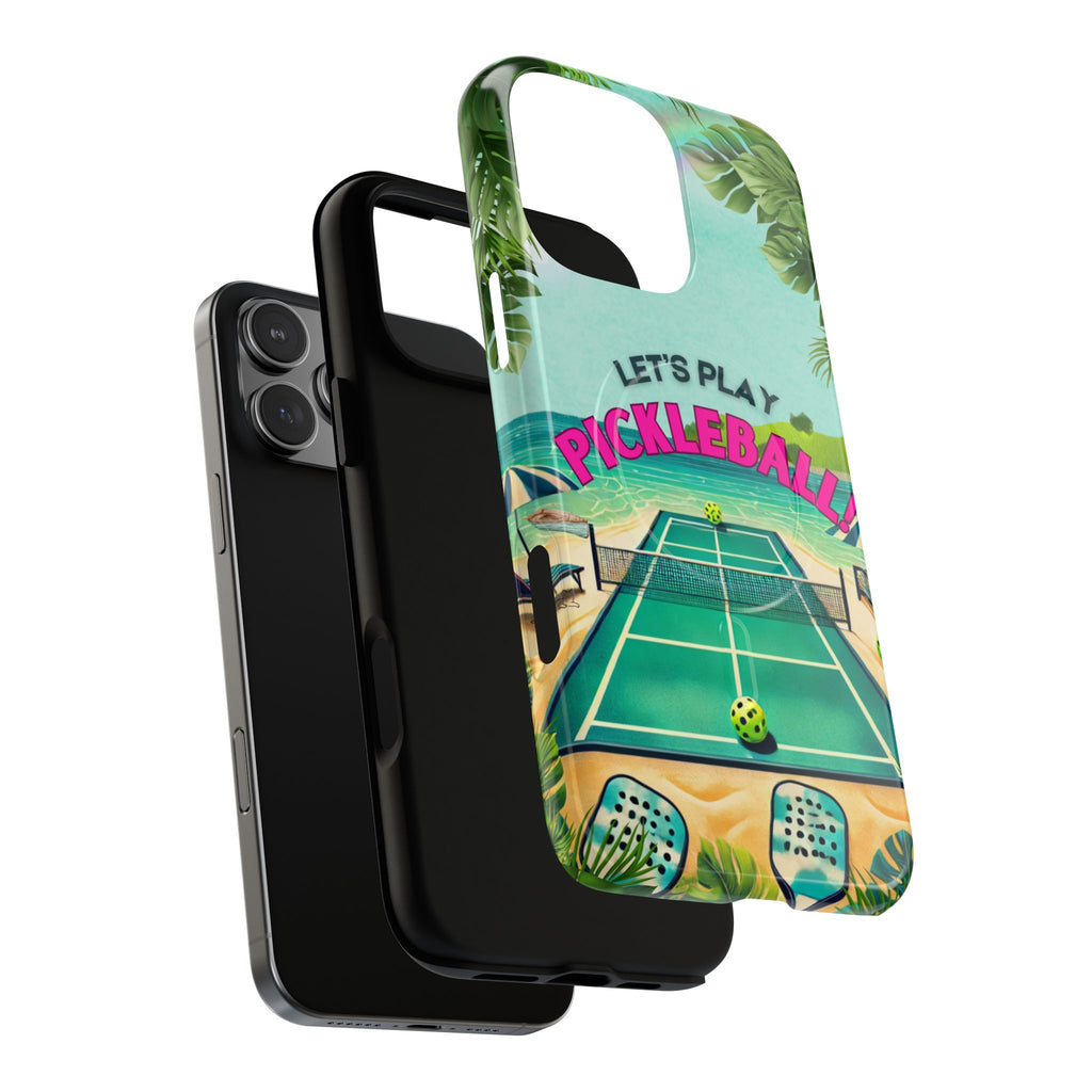 Tough Magnetic Phone Case for iPhone 16 Tropical Pickleball Case Compatible with MagSafe® Wireless Charging, Player Gift