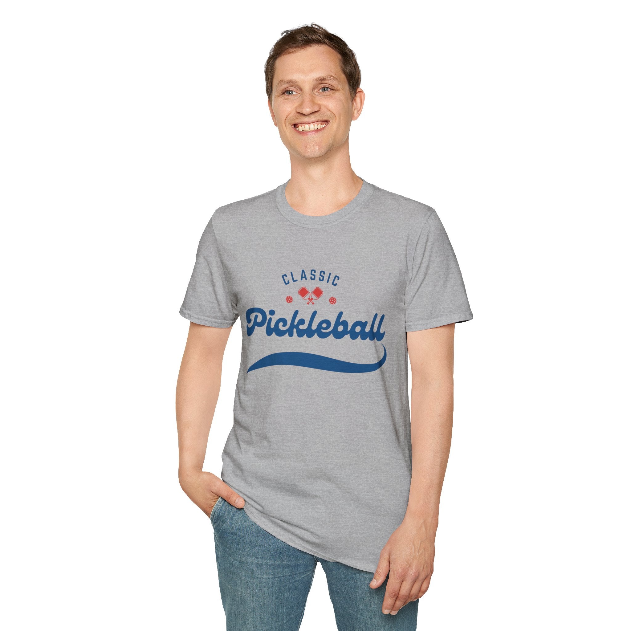 Unisex Classic Red And Blue Retro Pickleball T-Shirt | Relaxed Fit, Soft & Comfy Tee | Lightweight Activewear | Player Gift