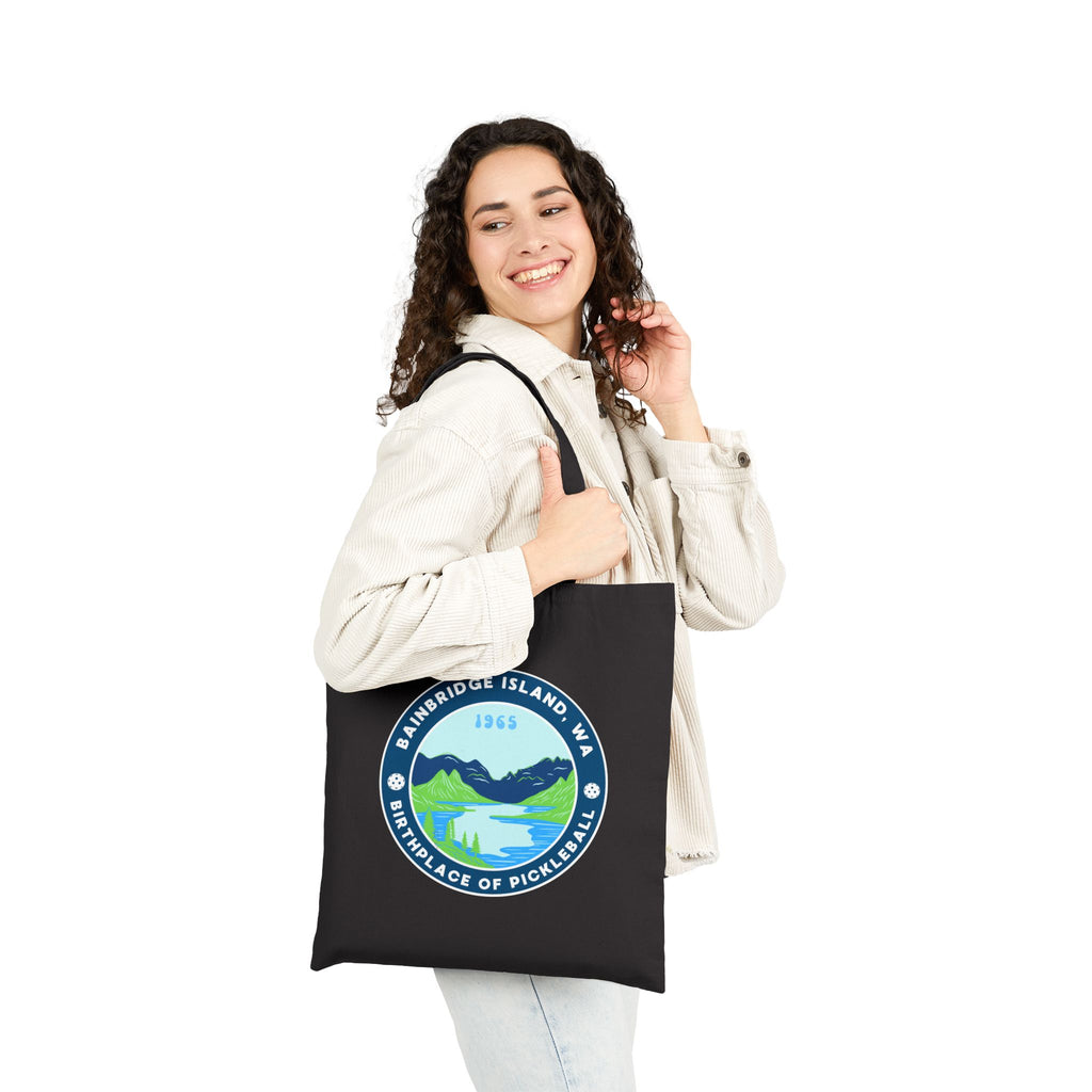 Birthplace of Pickleball, Bainbridge Island WA | Canvas Tote for Gear | Black & Natural Cotton Shoulder Bags Gift for Players